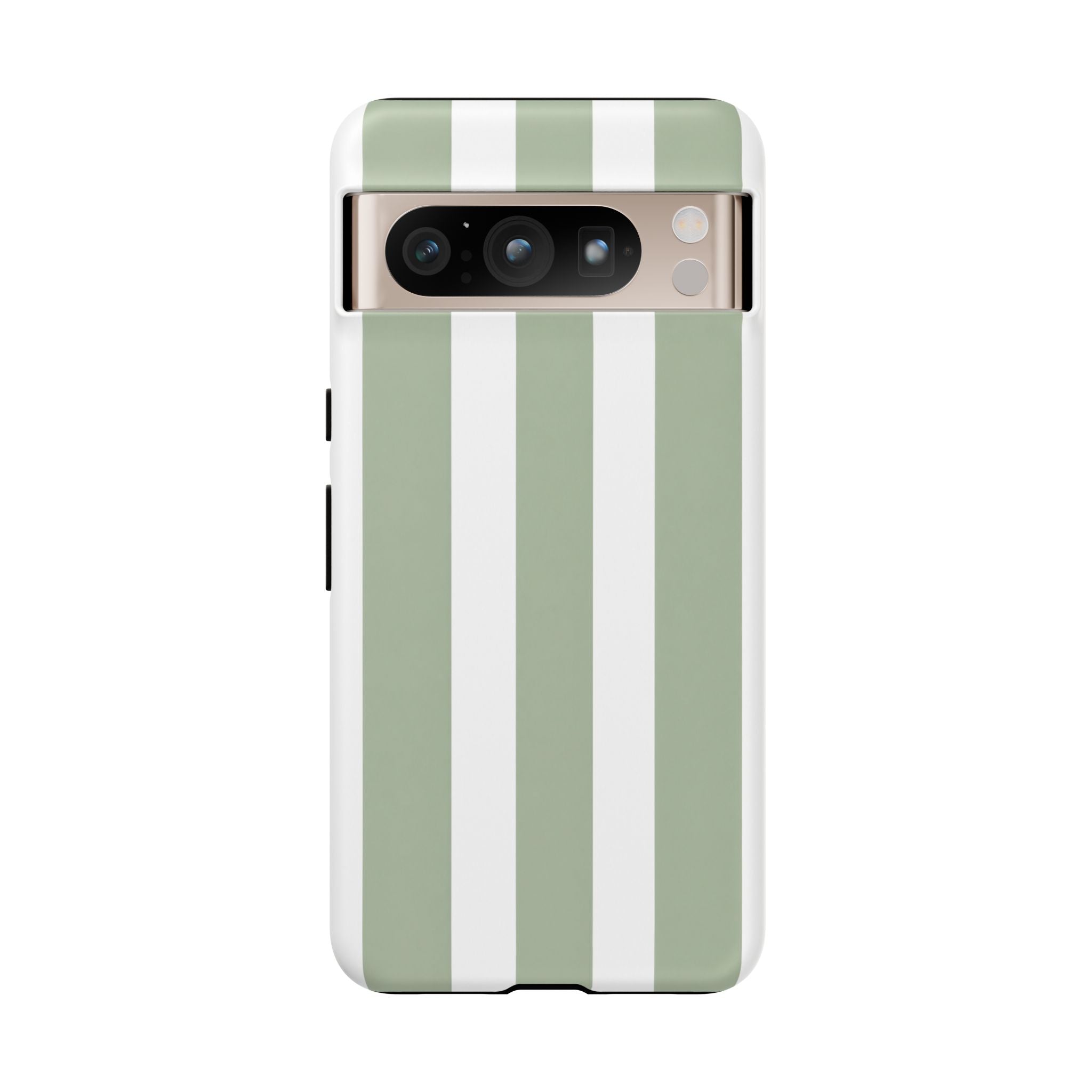Striped Sage Tough Phone Case — Durable Green & White Vertical Stripe Phone Cover