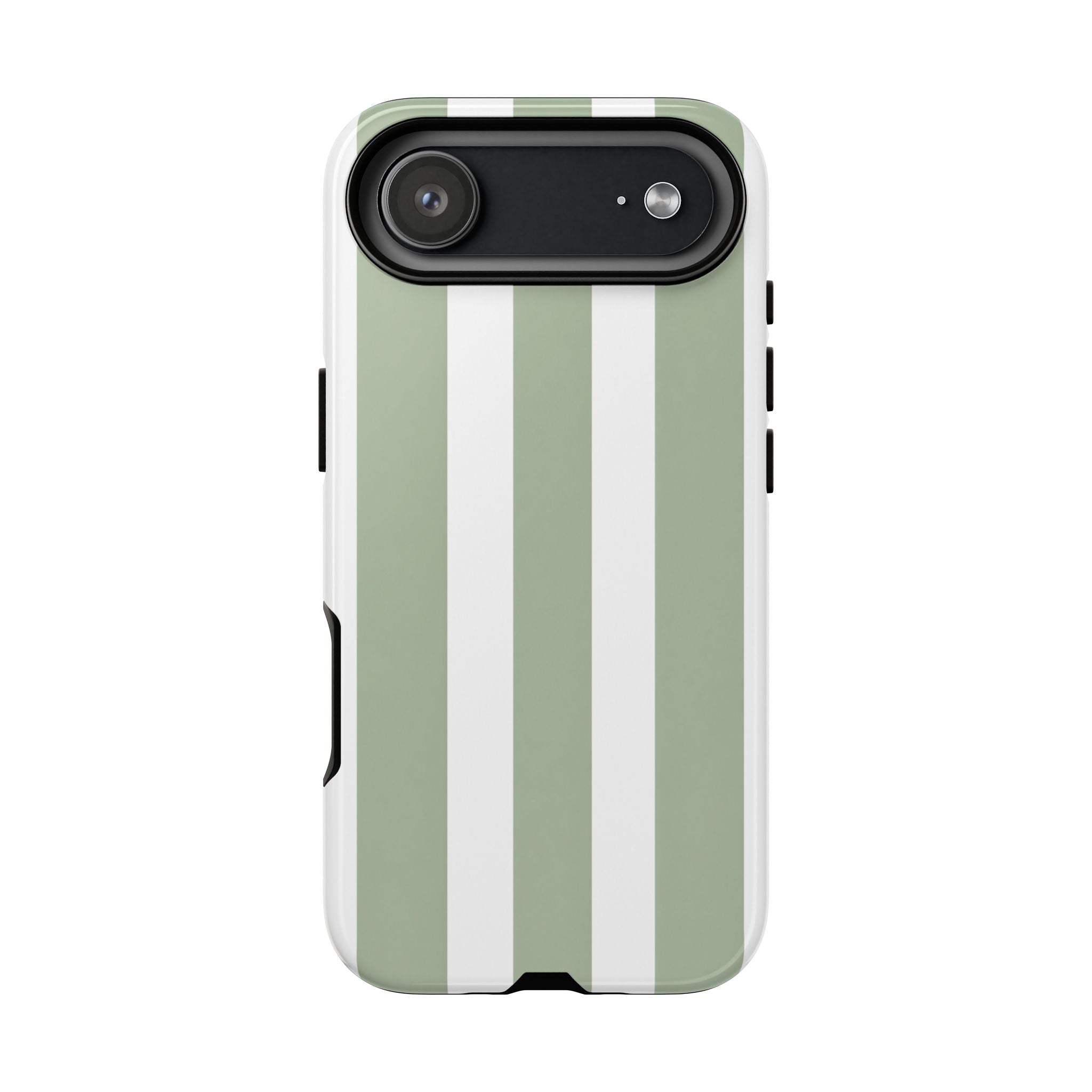 Striped Sage Tough Phone Case — Durable Green & White Vertical Stripe Phone Cover