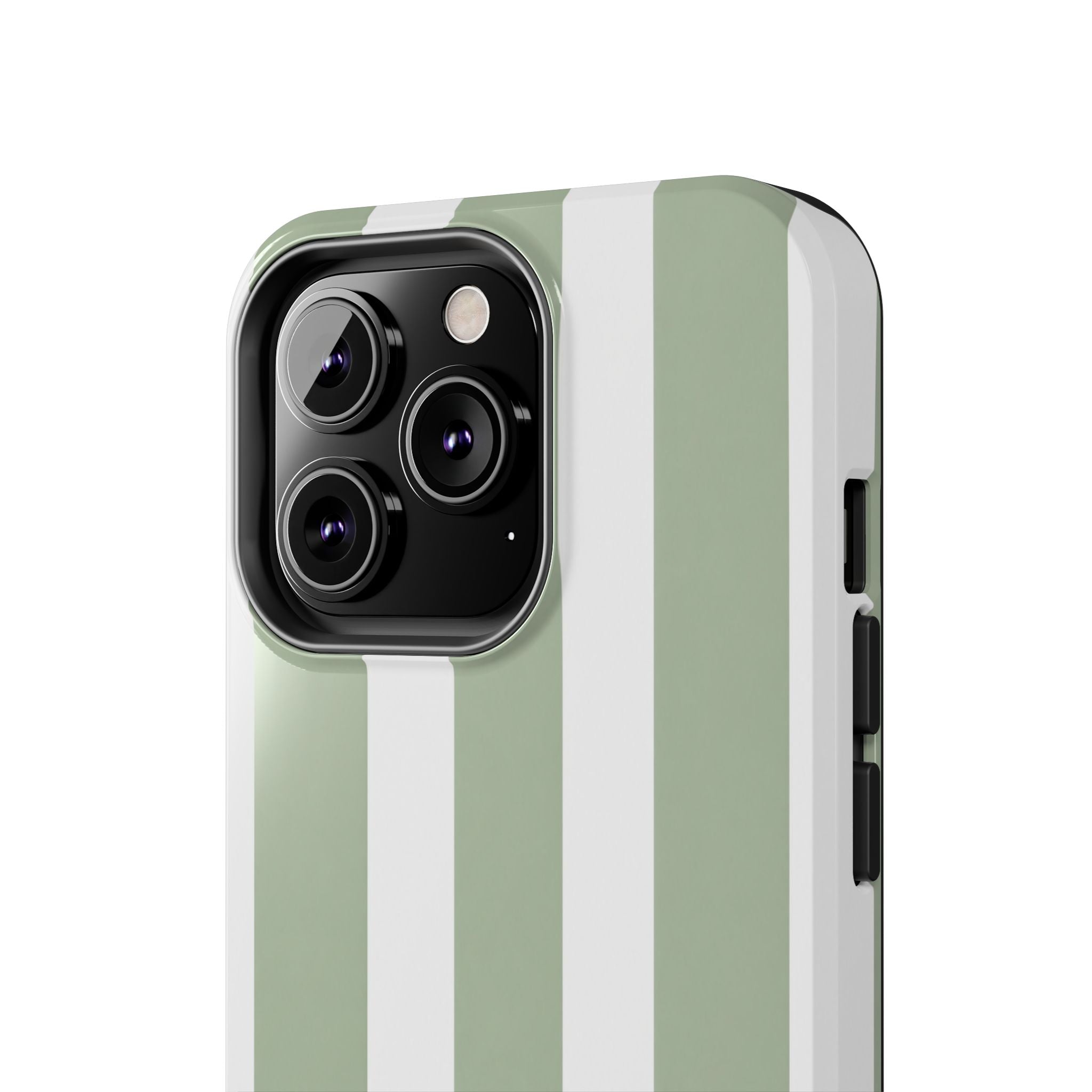 Sage & White Striped Tough Phone Case — Durable Protective Phone Cover