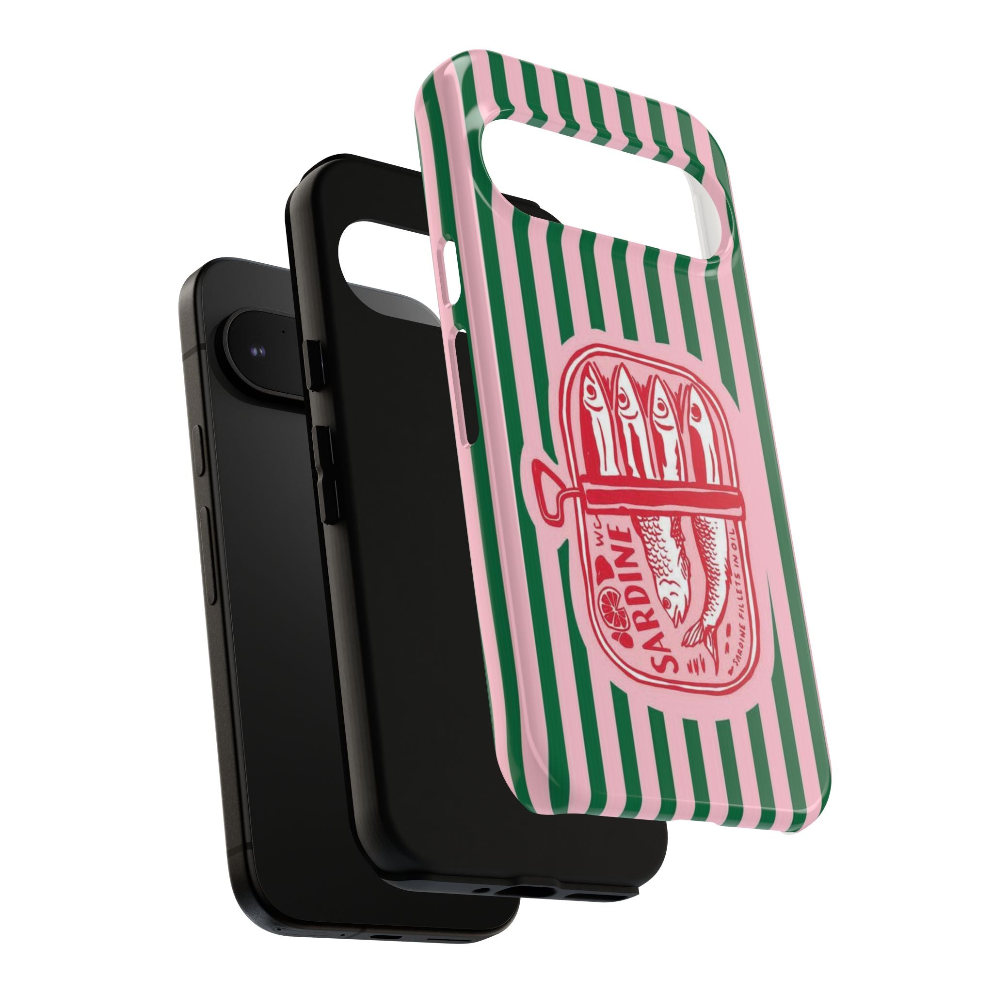 Sardine Stripe Phone Case — Retro Pink & Green Nautical Protection