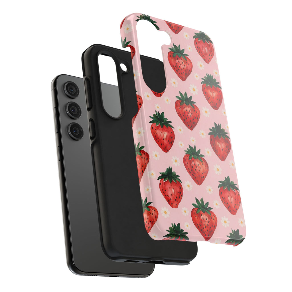 Strawberry Pattern Tough Phone Case — Cute Pink Fruit iPhone/Android Protection