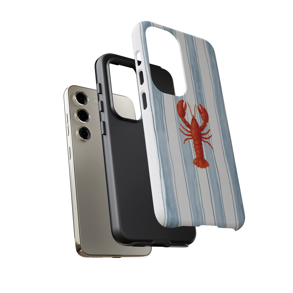 Lobster Stripe Phone Case — Nautical Blue & White Protective Cover