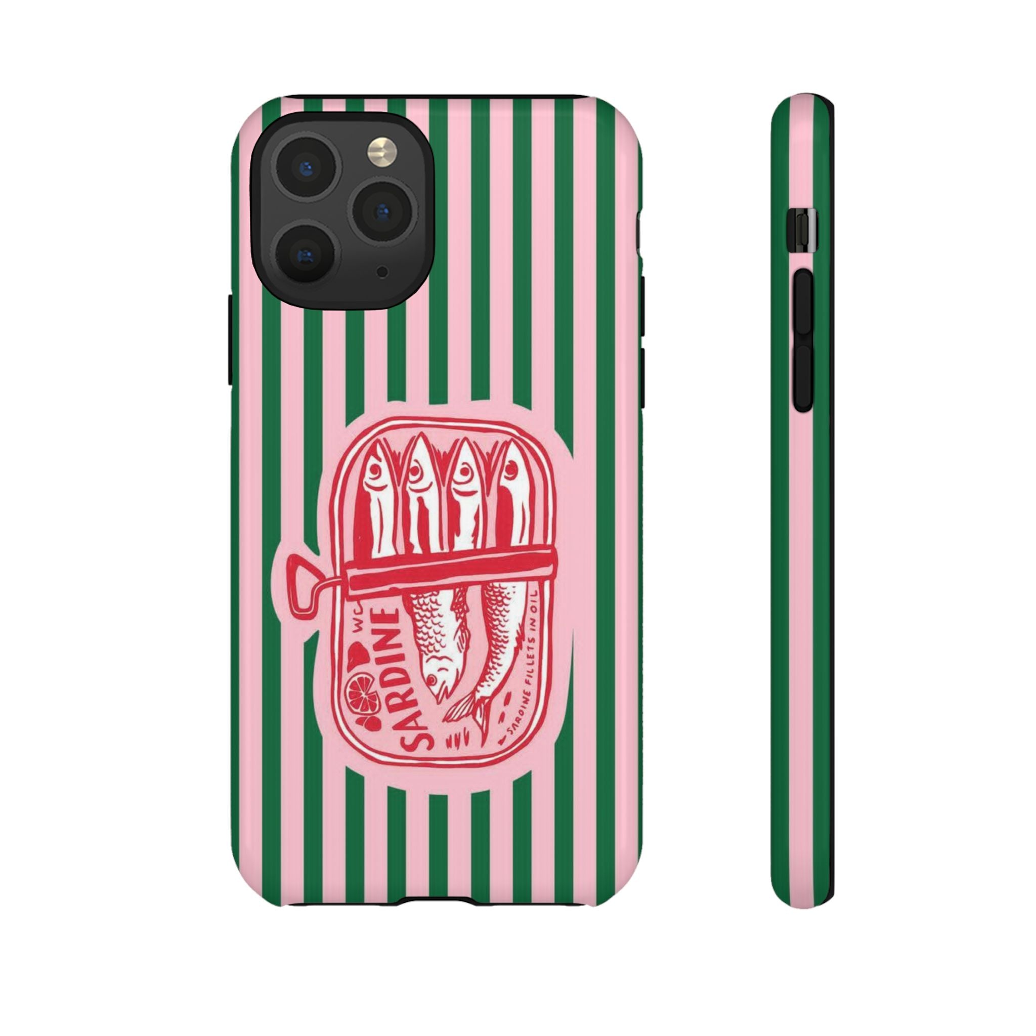 Sardine Stripe Phone Case — Retro Pink & Green Nautical Protection