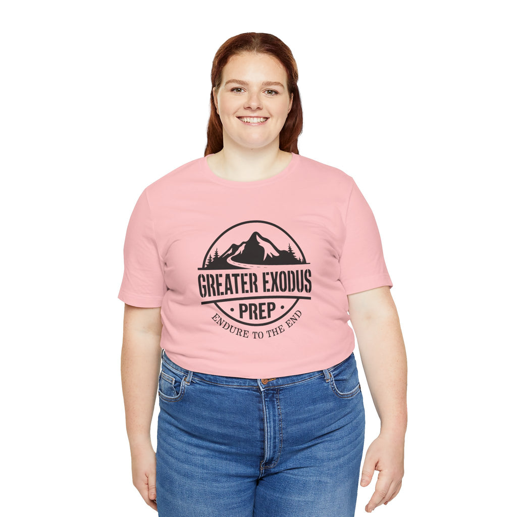 Greater Exodus Prep T-Shirt — Mountain Logo “Endure to the End” Adventure Tee