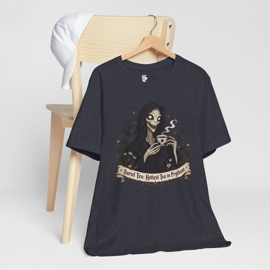 Gothic Reaper Tea T-Shirt — "Sorrel Tea: Hottest Tea in Purgatorium" Graphic Tee