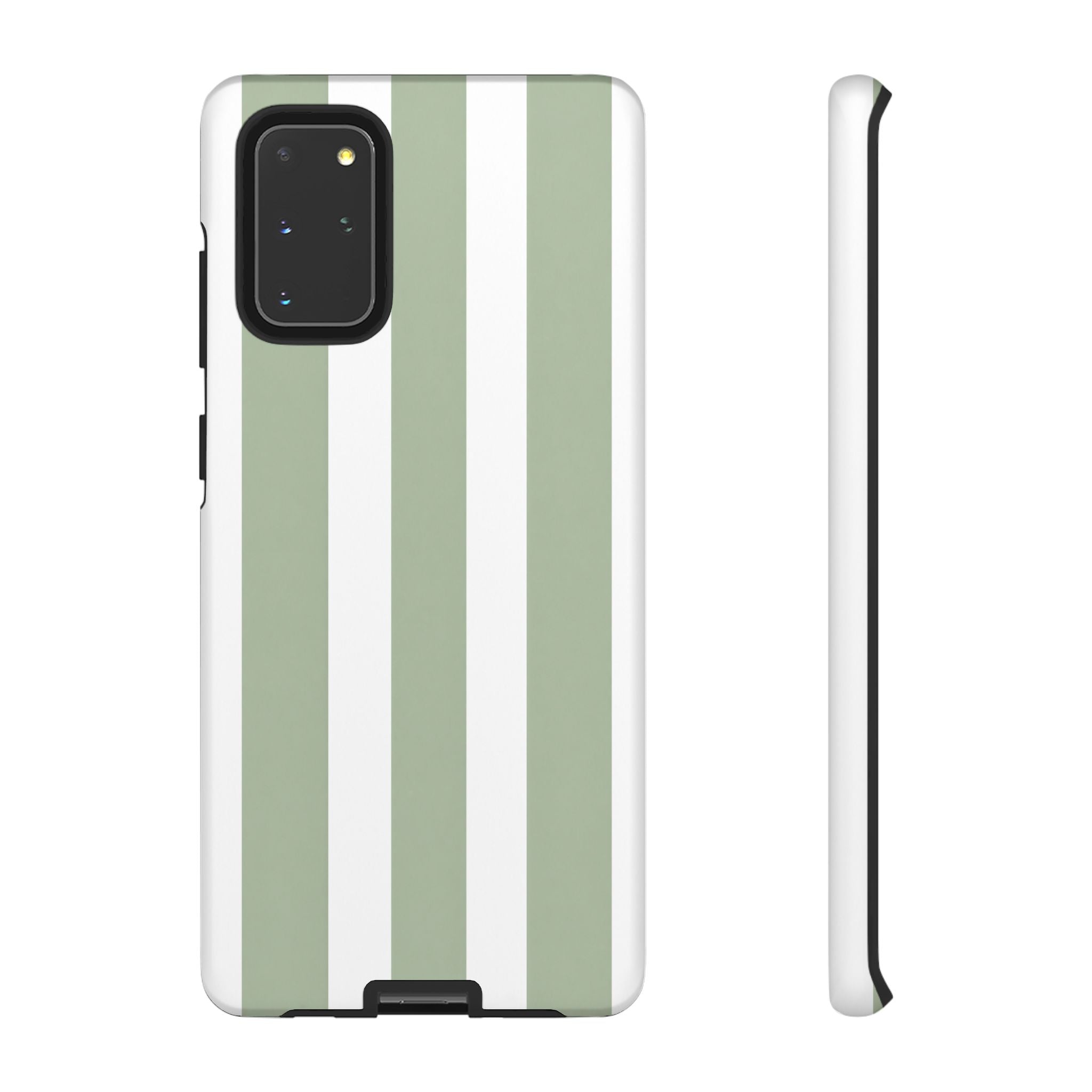 Striped Sage Tough Phone Case — Durable Green & White Vertical Stripe Phone Cover