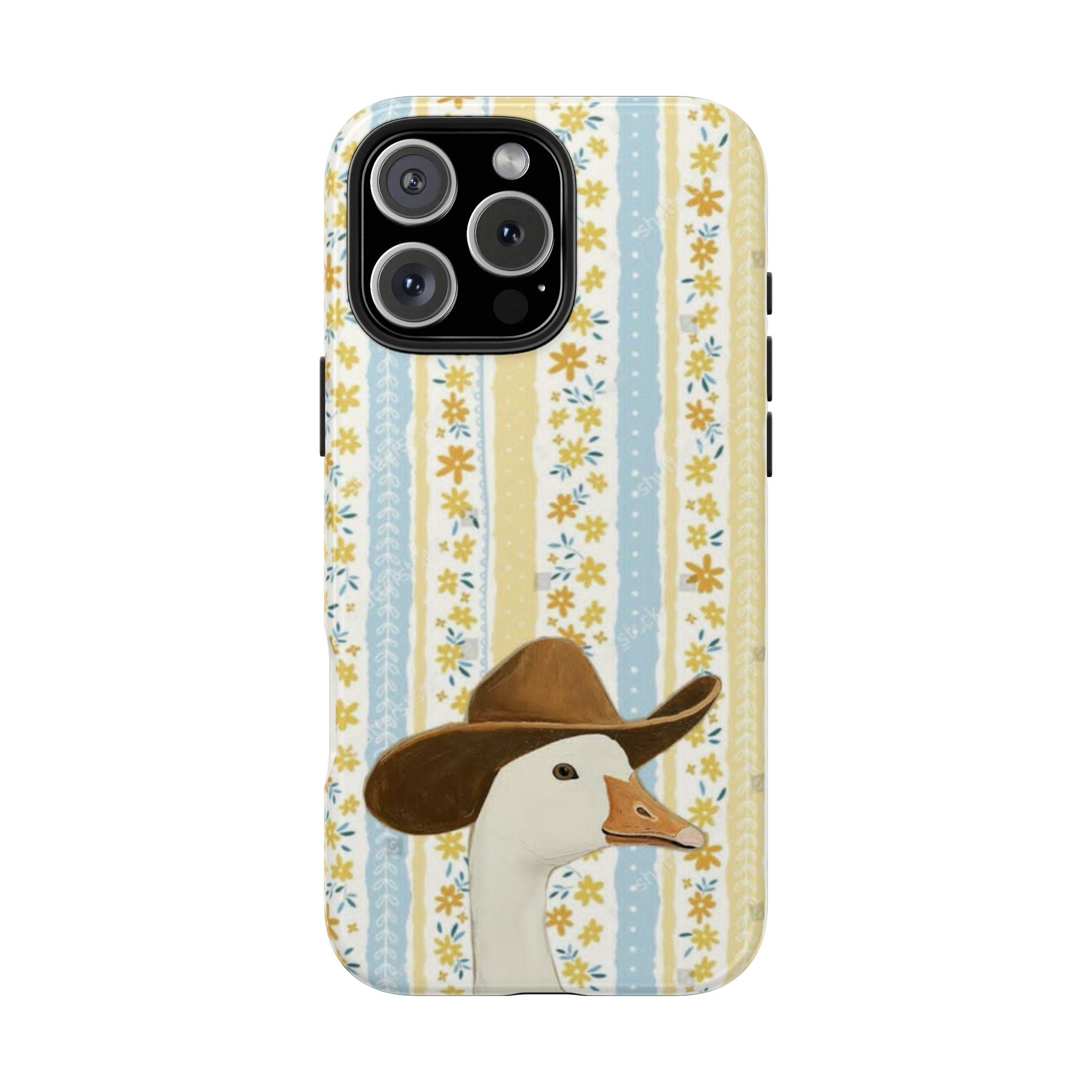 Cowboy Goose Tough Phone Case — Cute Farm Animal iPhone Case with Floral Stripes