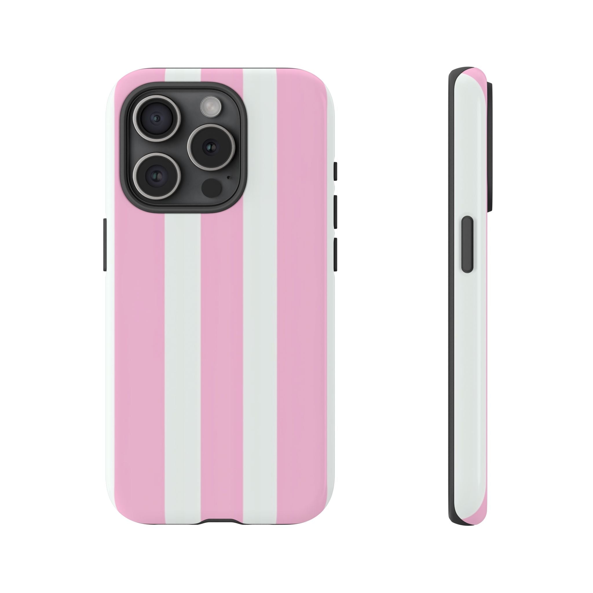 Pink & White Striped Tough Phone Case — Durable Protective Phone Cover