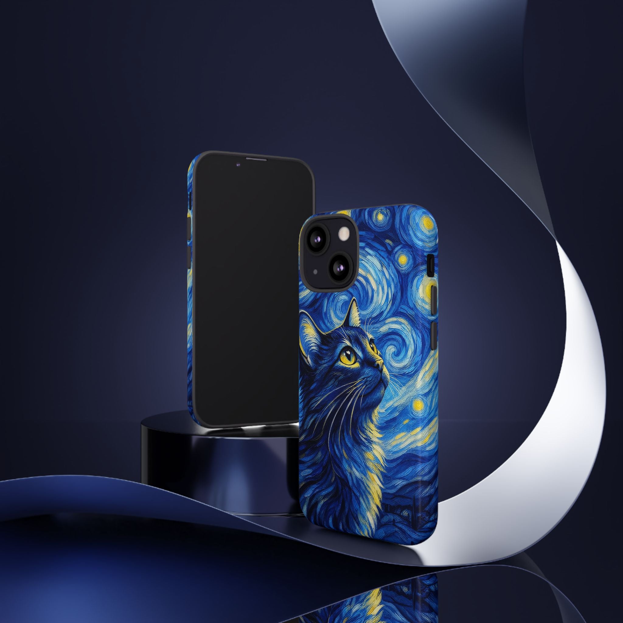 Starry Night Cat Phone Case — Van GoghStyle Blue Galaxy iPhone Cover