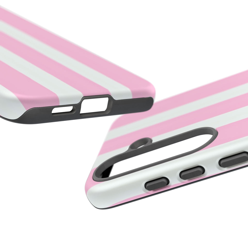 Pink & White Striped Tough Phone Case — Durable Protective Phone Cover