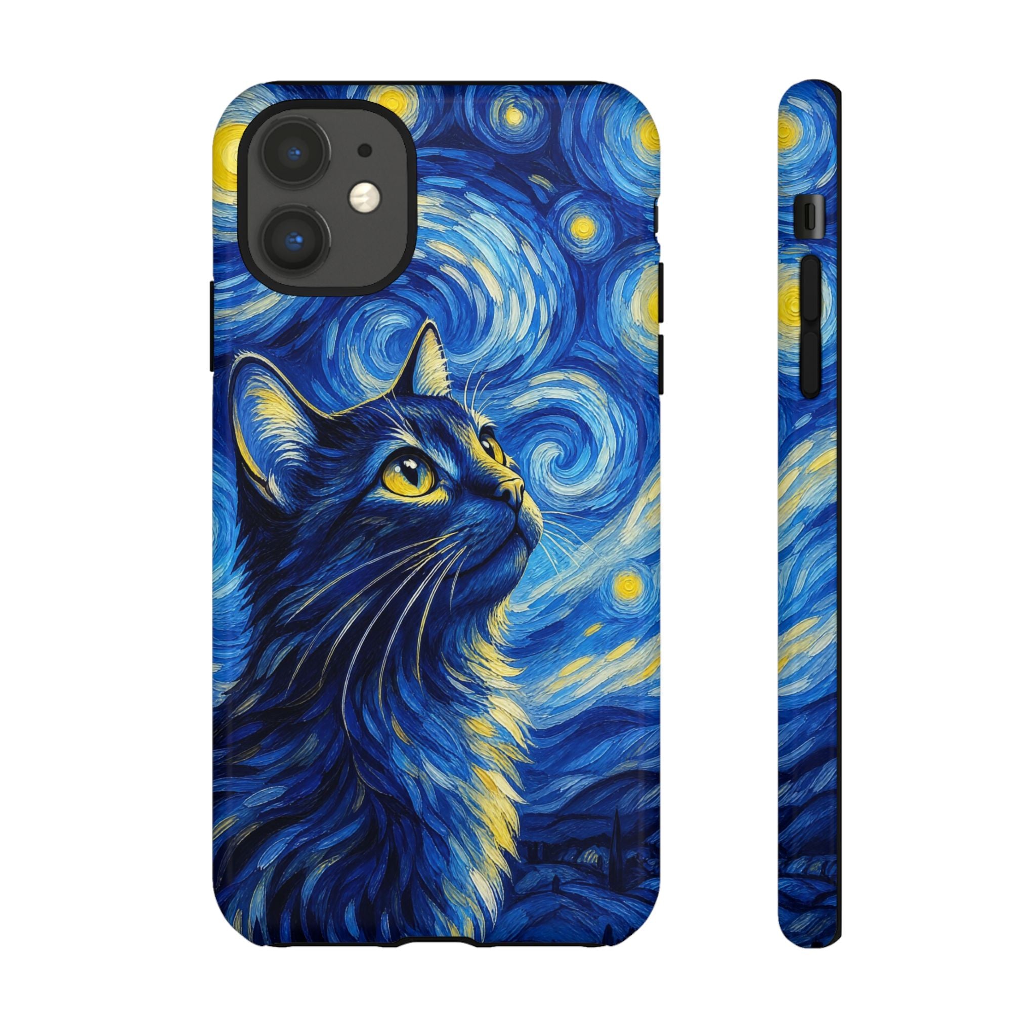 Starry Night Cat Phone Case — Van GoghStyle Blue Galaxy iPhone Cover