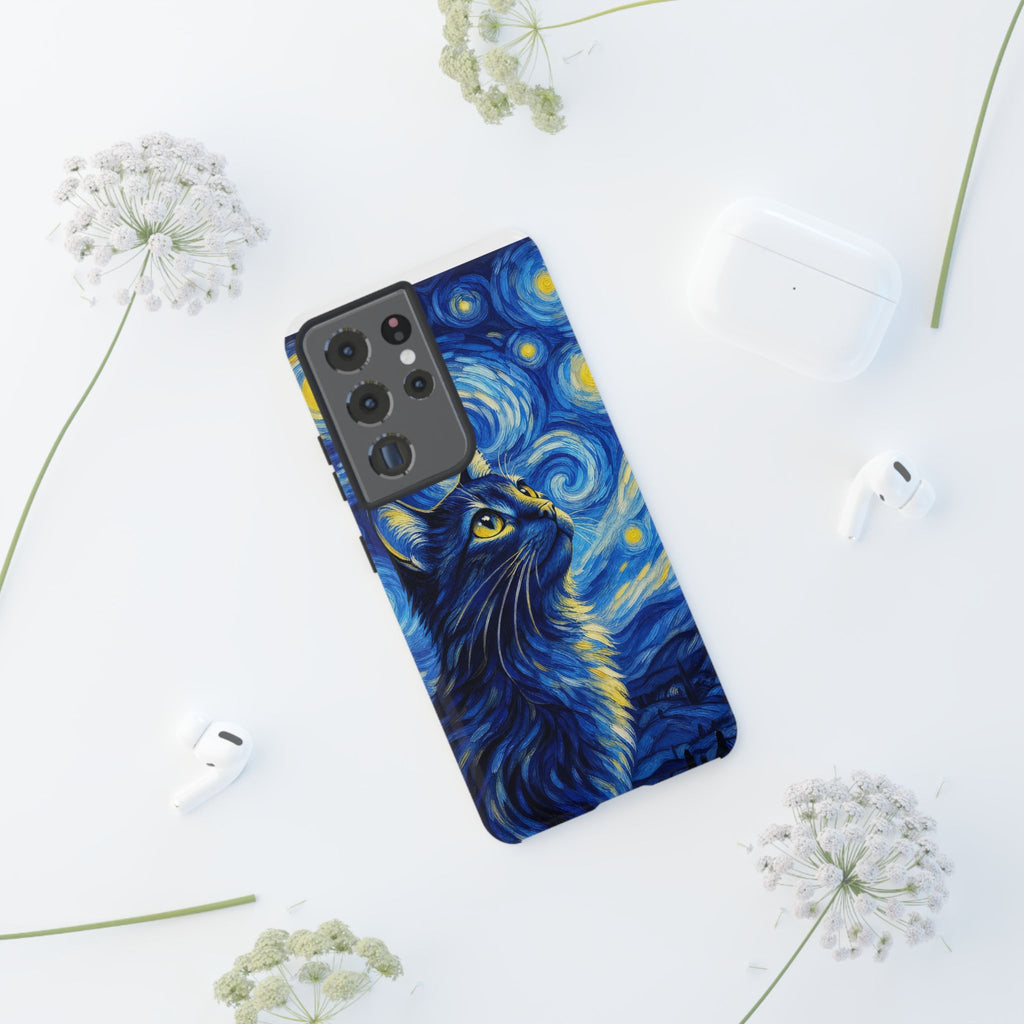 Starry Night Cat Phone Case — Van GoghStyle Blue Galaxy iPhone Cover