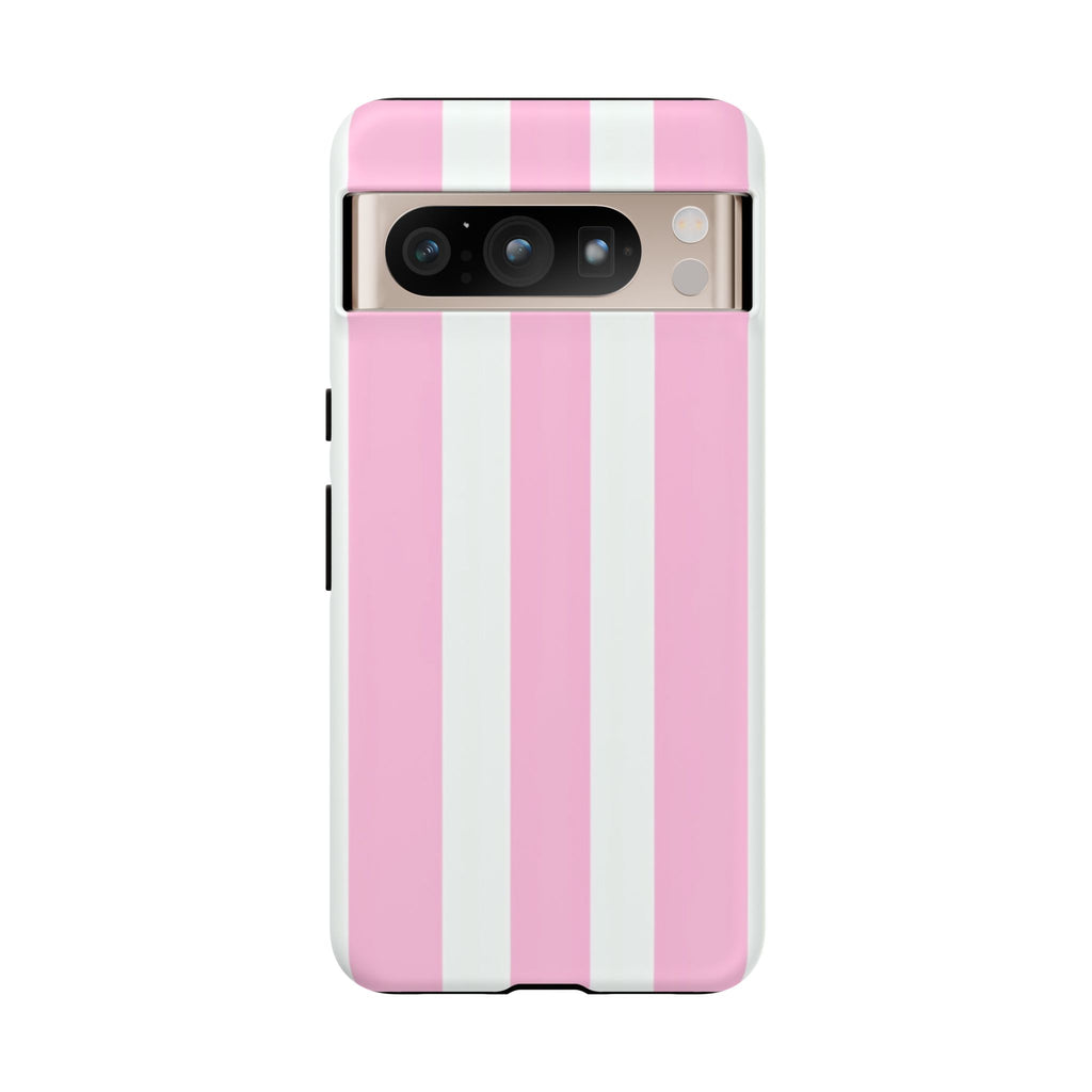 Pink & White Striped Tough Phone Case — Durable Protective Phone Cover