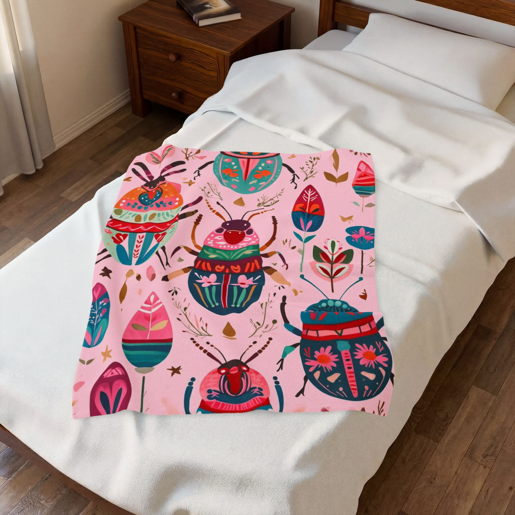 Colorful Beetle Pattern Velveteen Plush Blanket