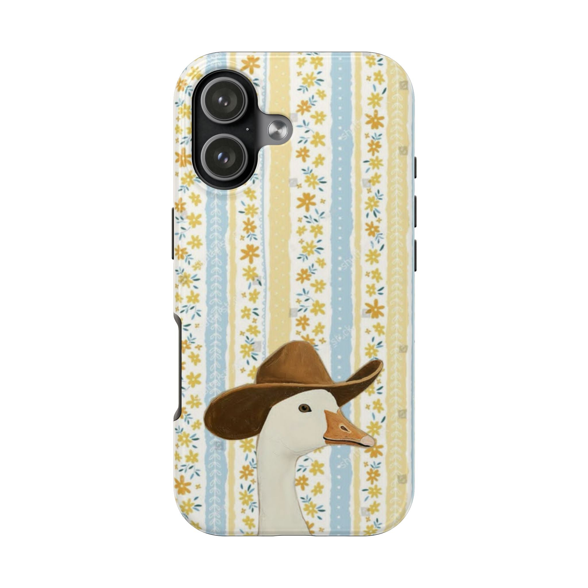 Cowboy Goose Tough Phone Case — Cute Farm Animal iPhone Case with Floral Stripes