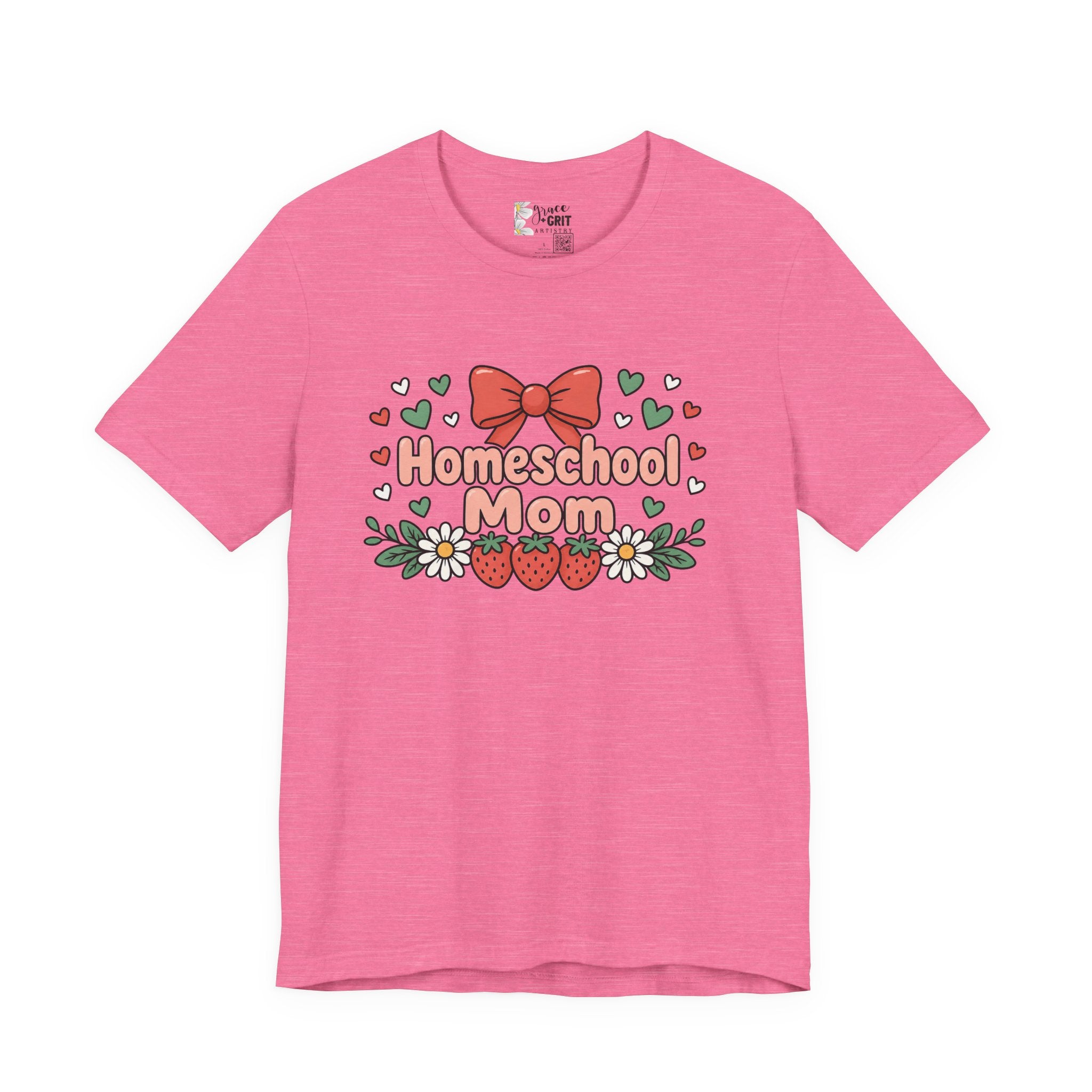 Homeschool Mom T-Shirt – Floral Strawberry Design with Bow