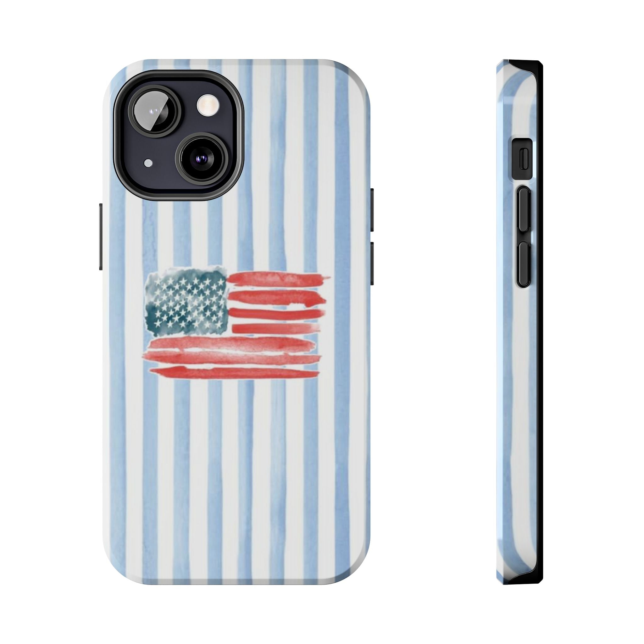 American Flag Watercolor Tough Phone Case — Blue Striped Patriotic Phone Case