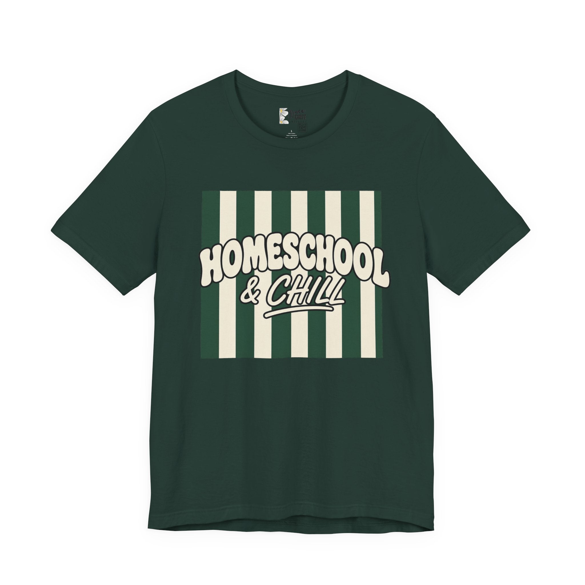 Homeschool & Chill T-Shirt — Retro Green Striped Homeschool Tee