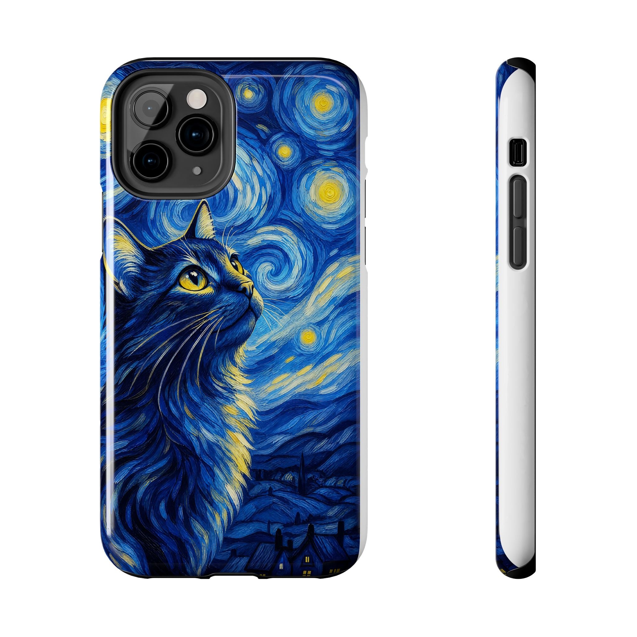 Starry Night Cat Tough Phone Case — Van Gogh Style Galaxy Kitten Protective Cover