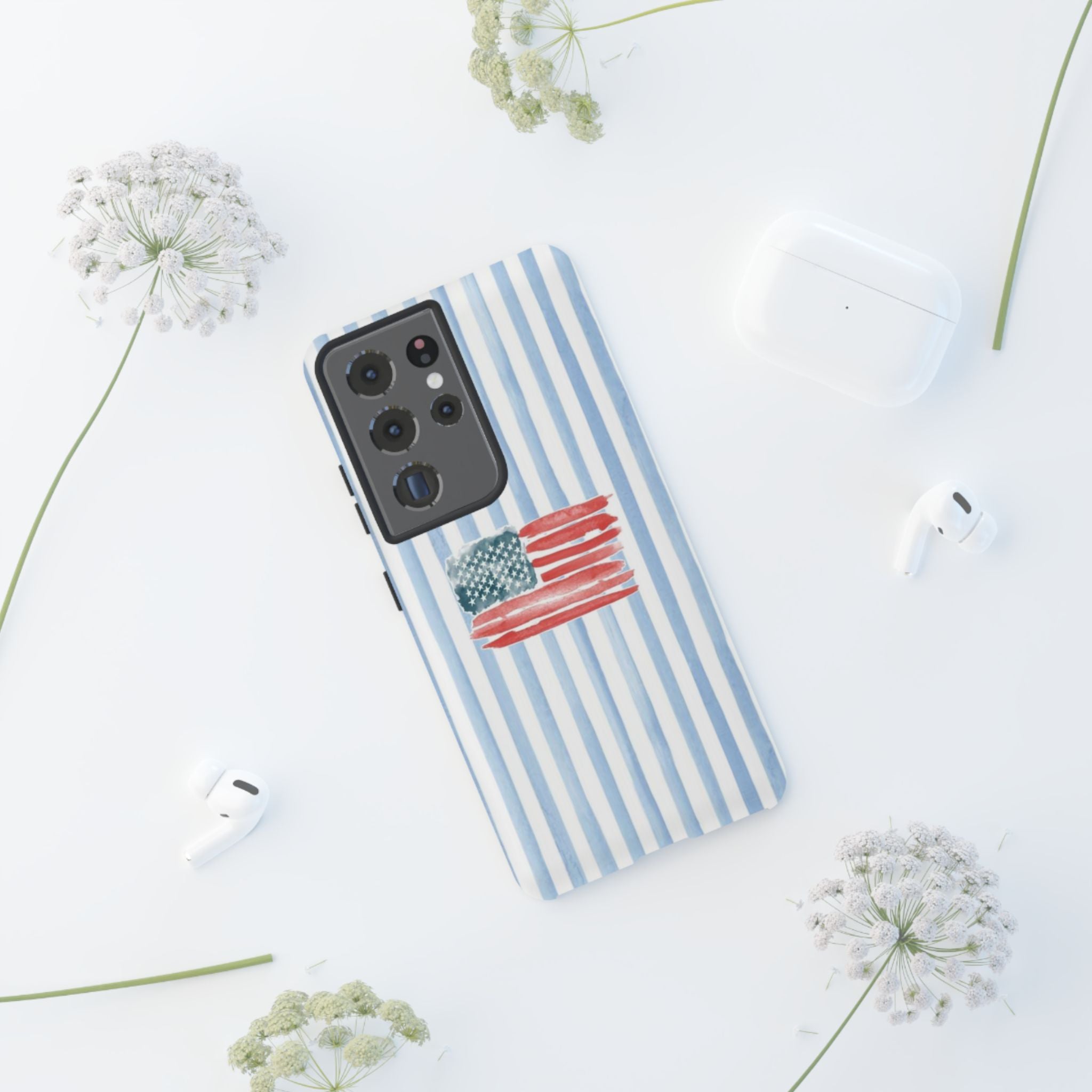 American Flag Watercolor Phone Case - Blue Stripe Tough Case