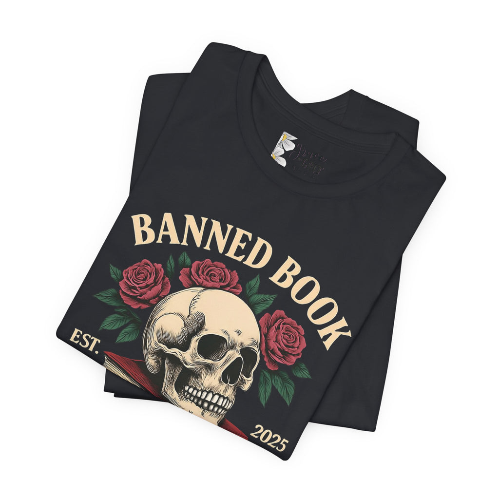 Banned Book Skull with Roses T-Shirt | Education Stack Tee
