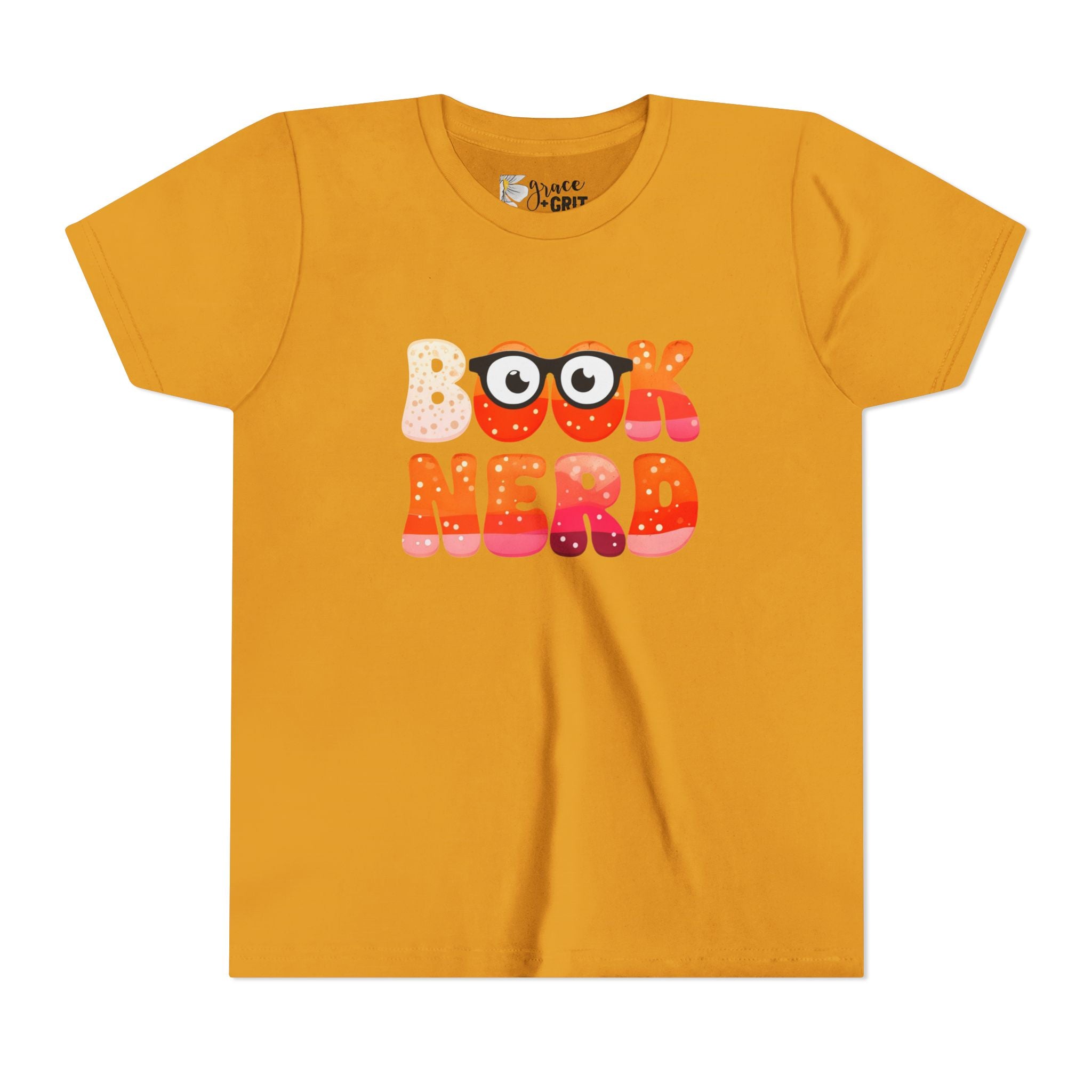 Book Nerd Youth Tee | Cute Retro Bubble Letters with Glasses