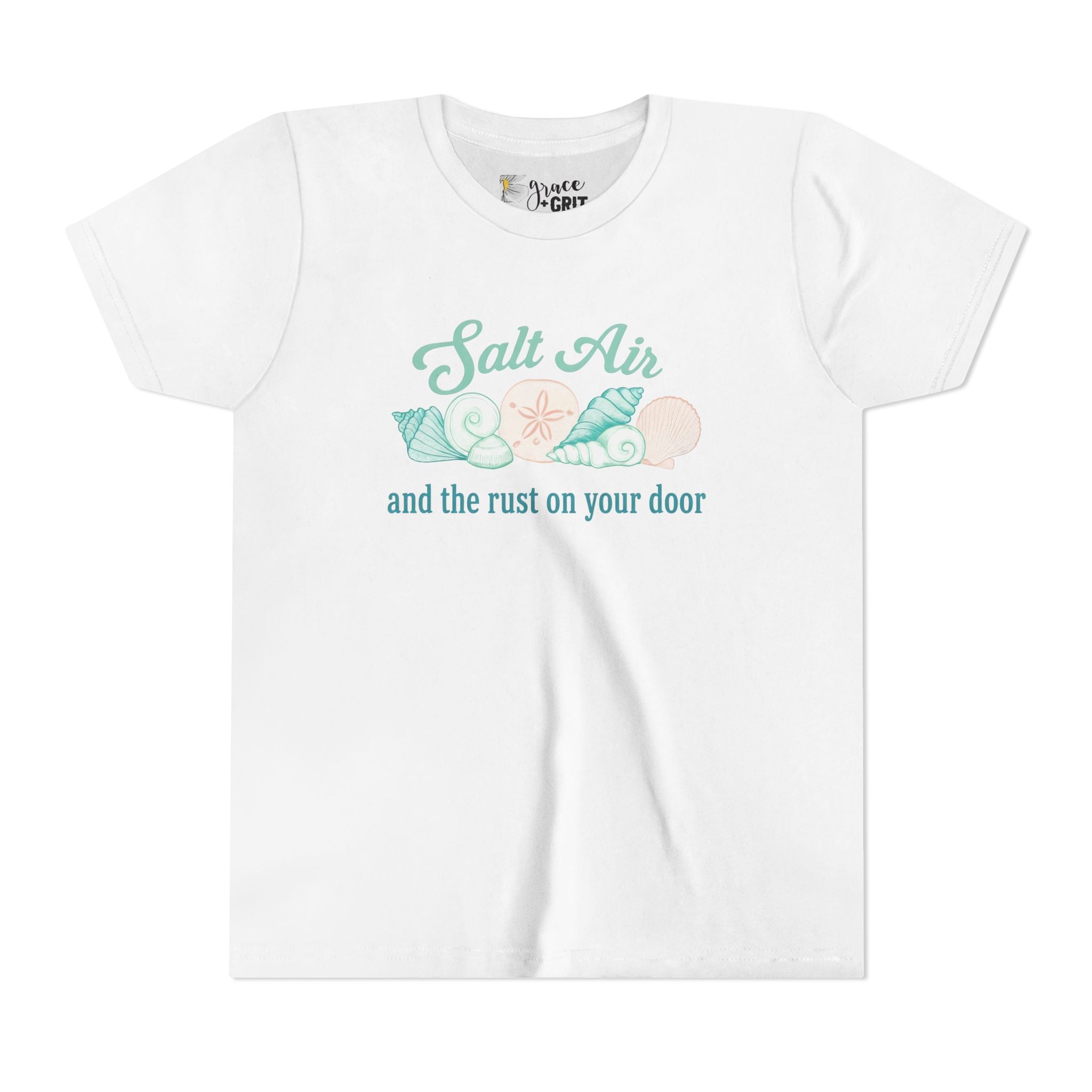 Salt Air seashells and the rust on your door Youth Tee | beach coastal design