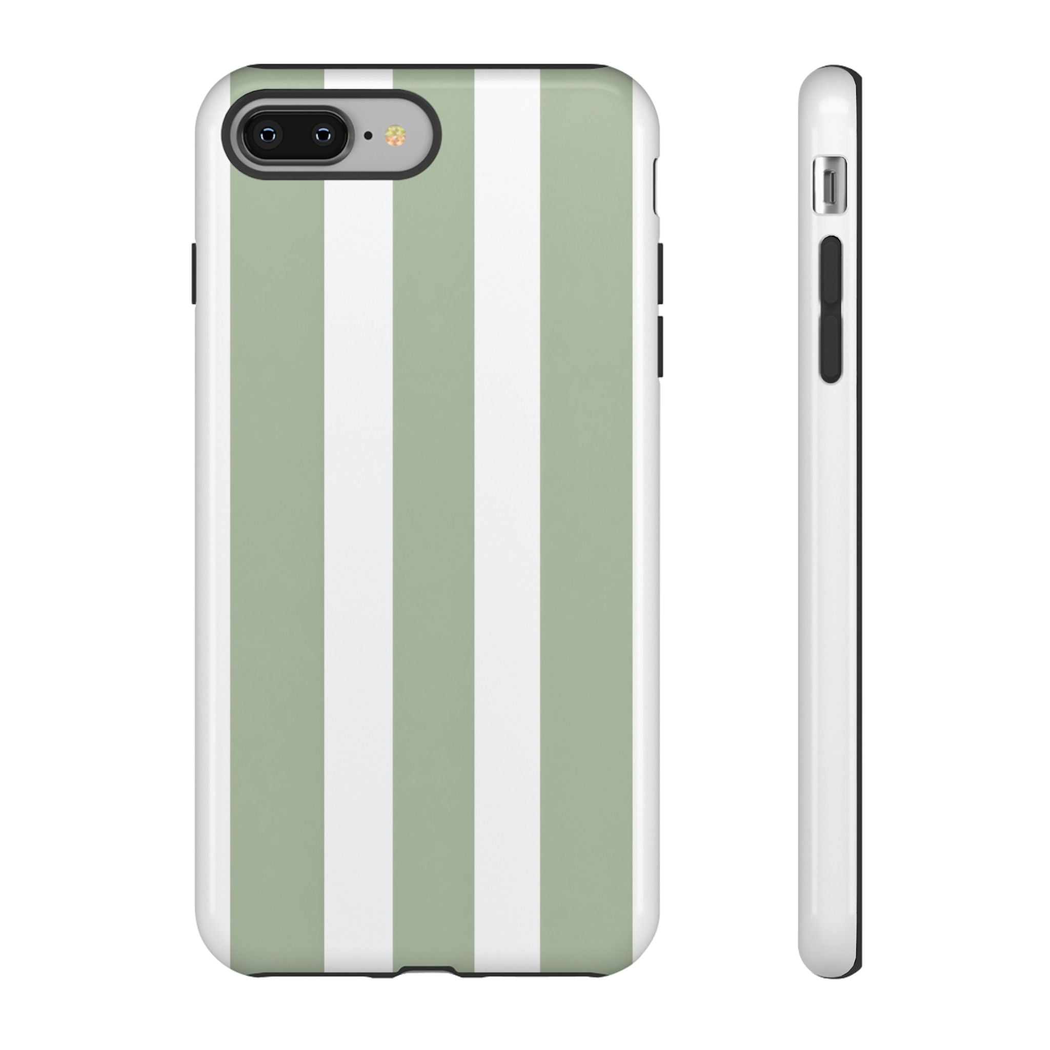 Striped Sage Tough Phone Case — Durable Green & White Vertical Stripe Phone Cover