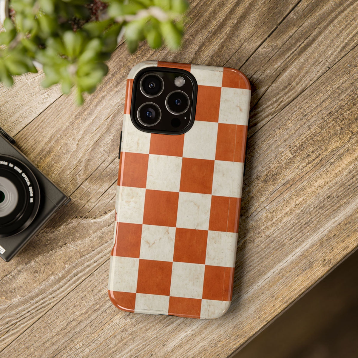 Vintage Orange Checkerboard Tough Phone Case