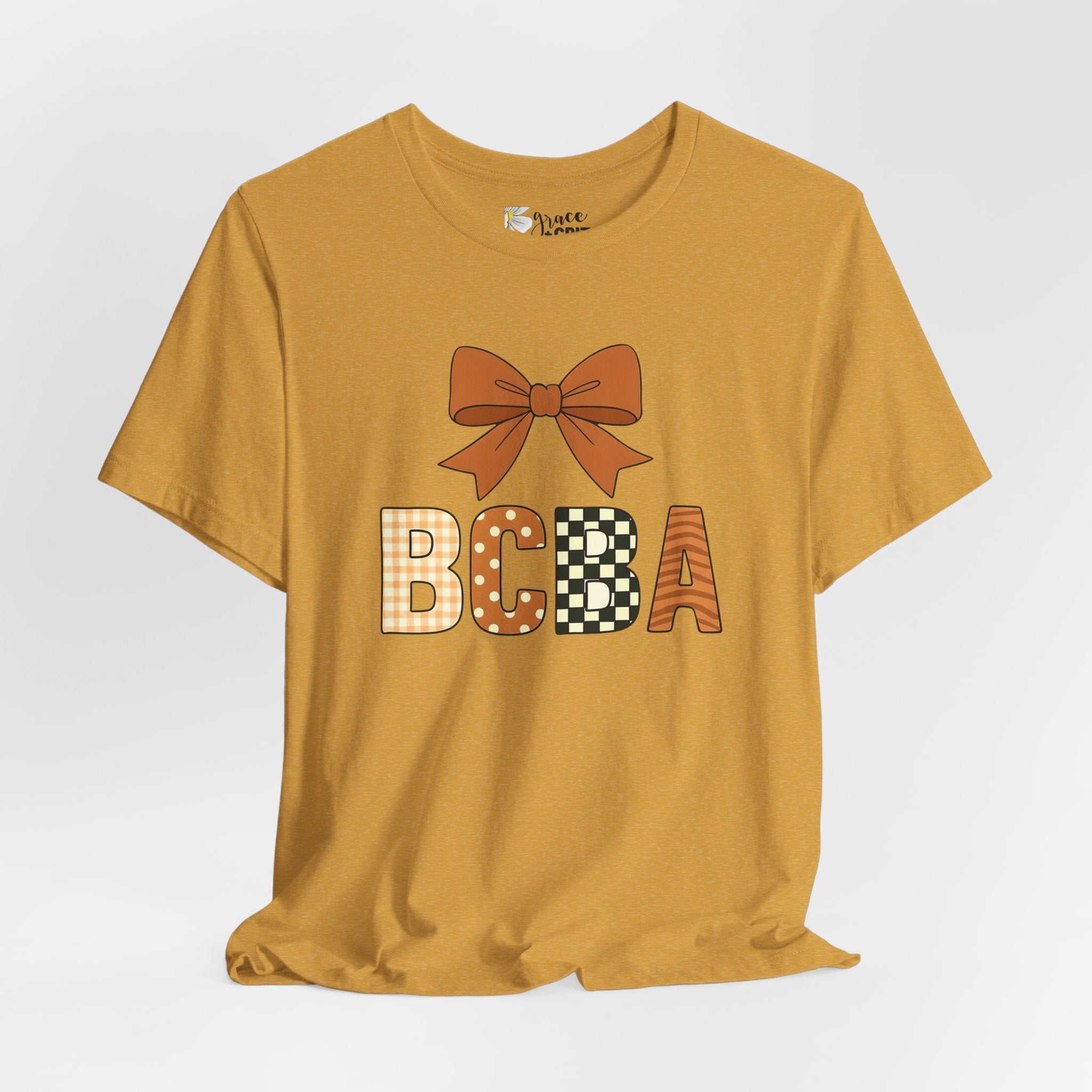 Fall Bow 'BCCA' Graphic Tee — Plaid & Checker Pattern Seasonal Shirt