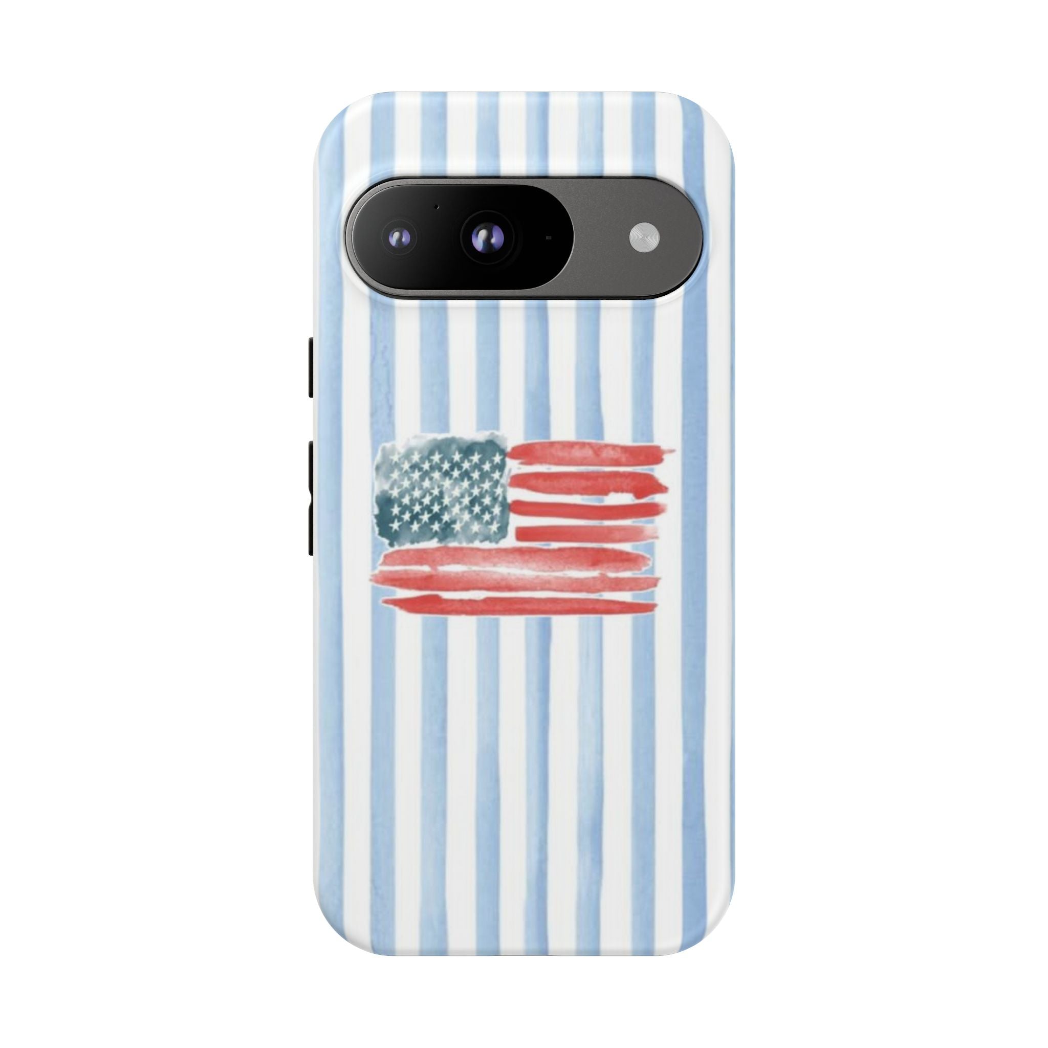 American Flag Watercolor Phone Case - Blue Stripe Tough Case