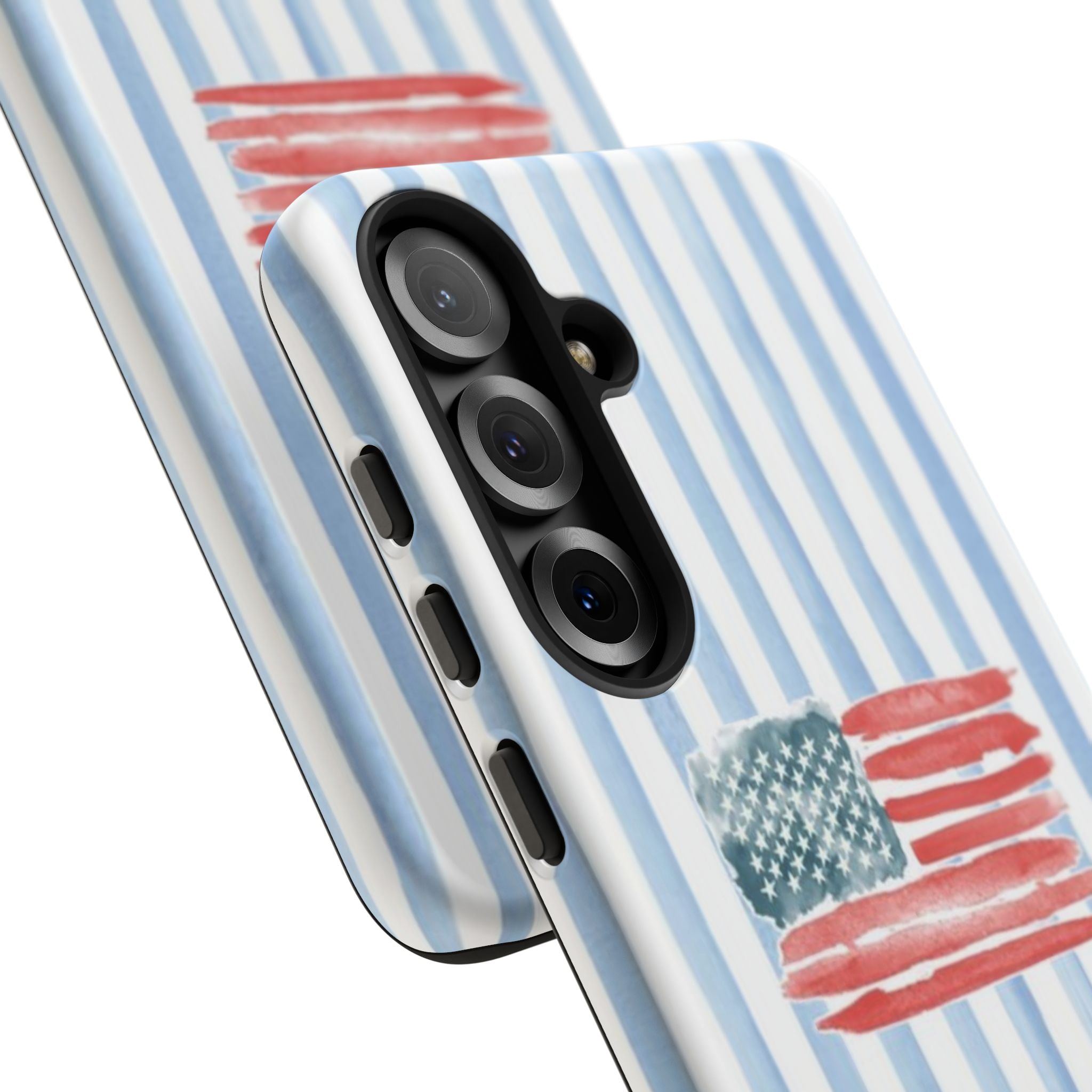 American Flag Watercolor Phone Case - Blue Stripe Tough Case