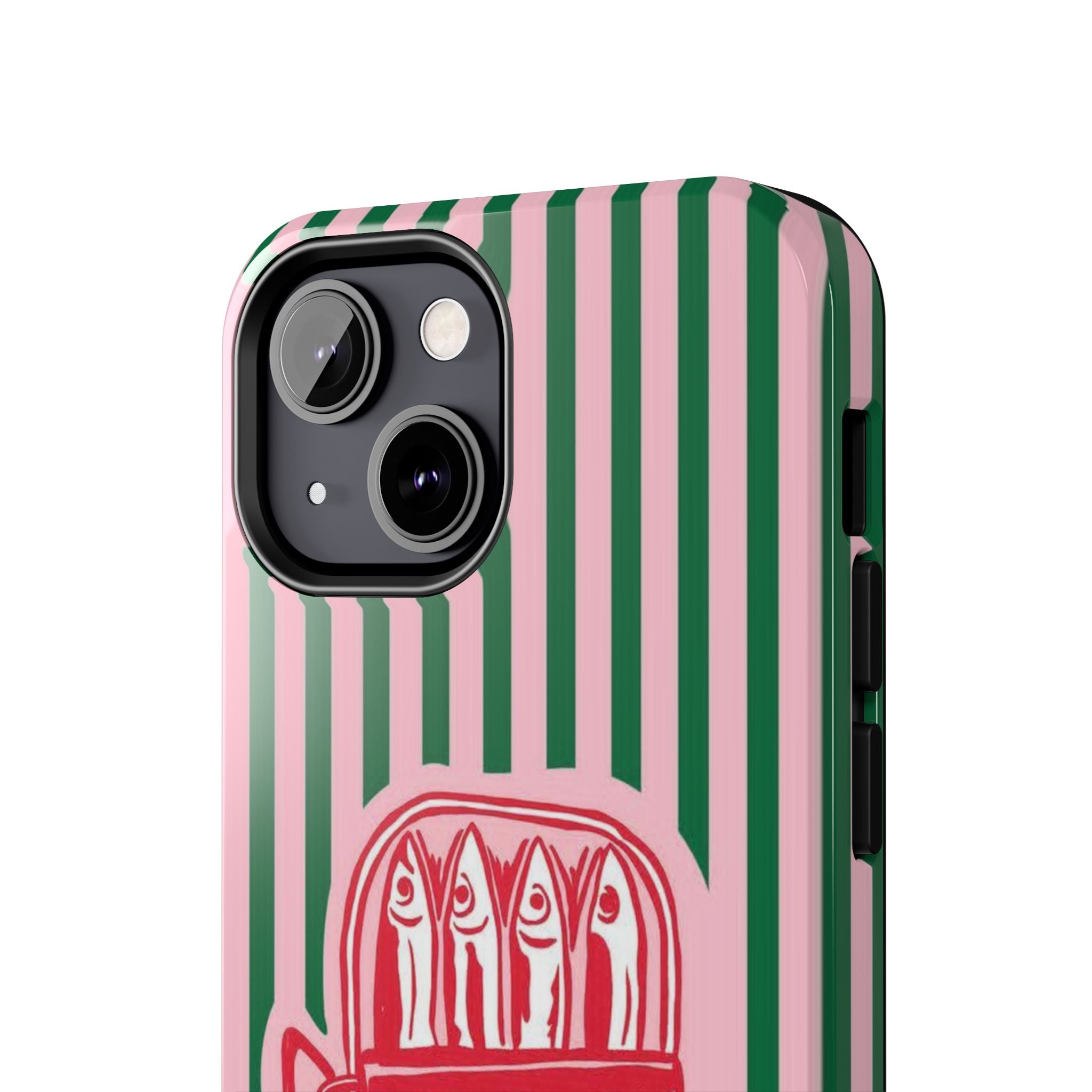 Sardine Stripes Tough Phone Case — Retro Pink & Green Protective Phone Cover