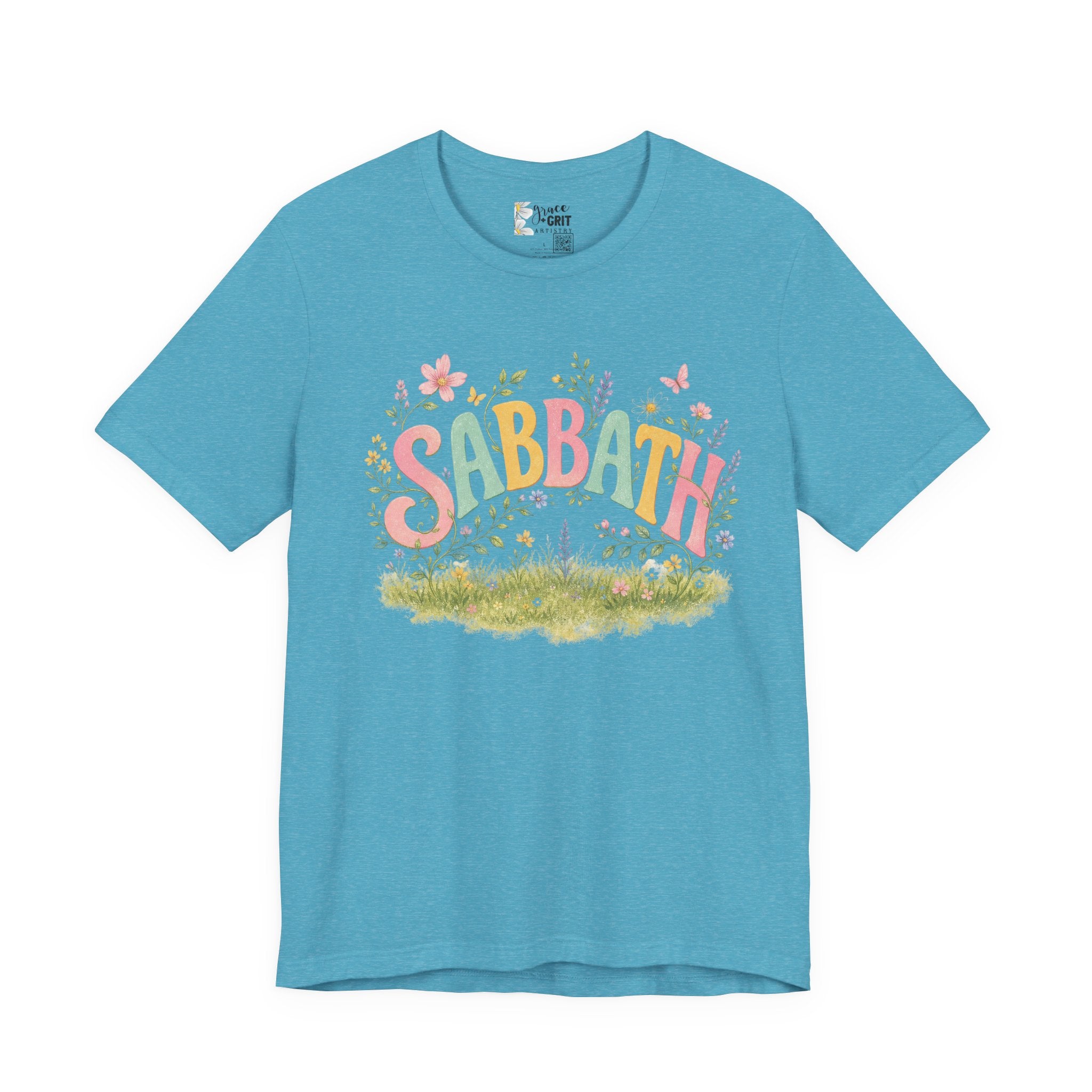 Sabbath Floral Script Tee | Pastel Flowers, Meadow Illustration