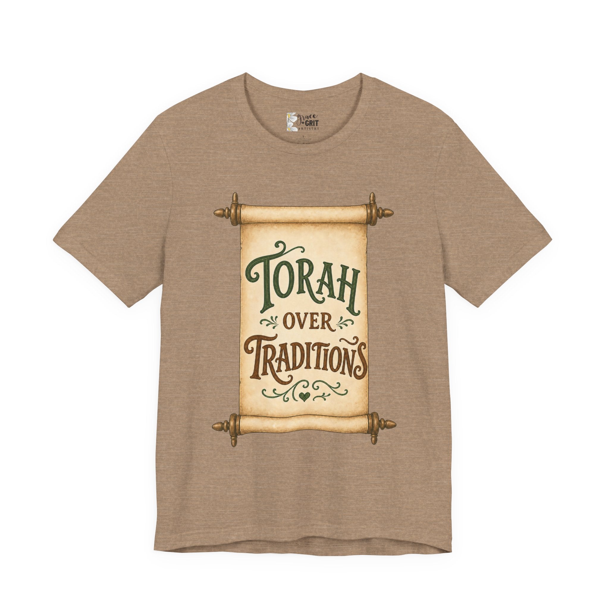 Torah Over Traditions Tee | Scroll Typography Jewish Faith Shirt