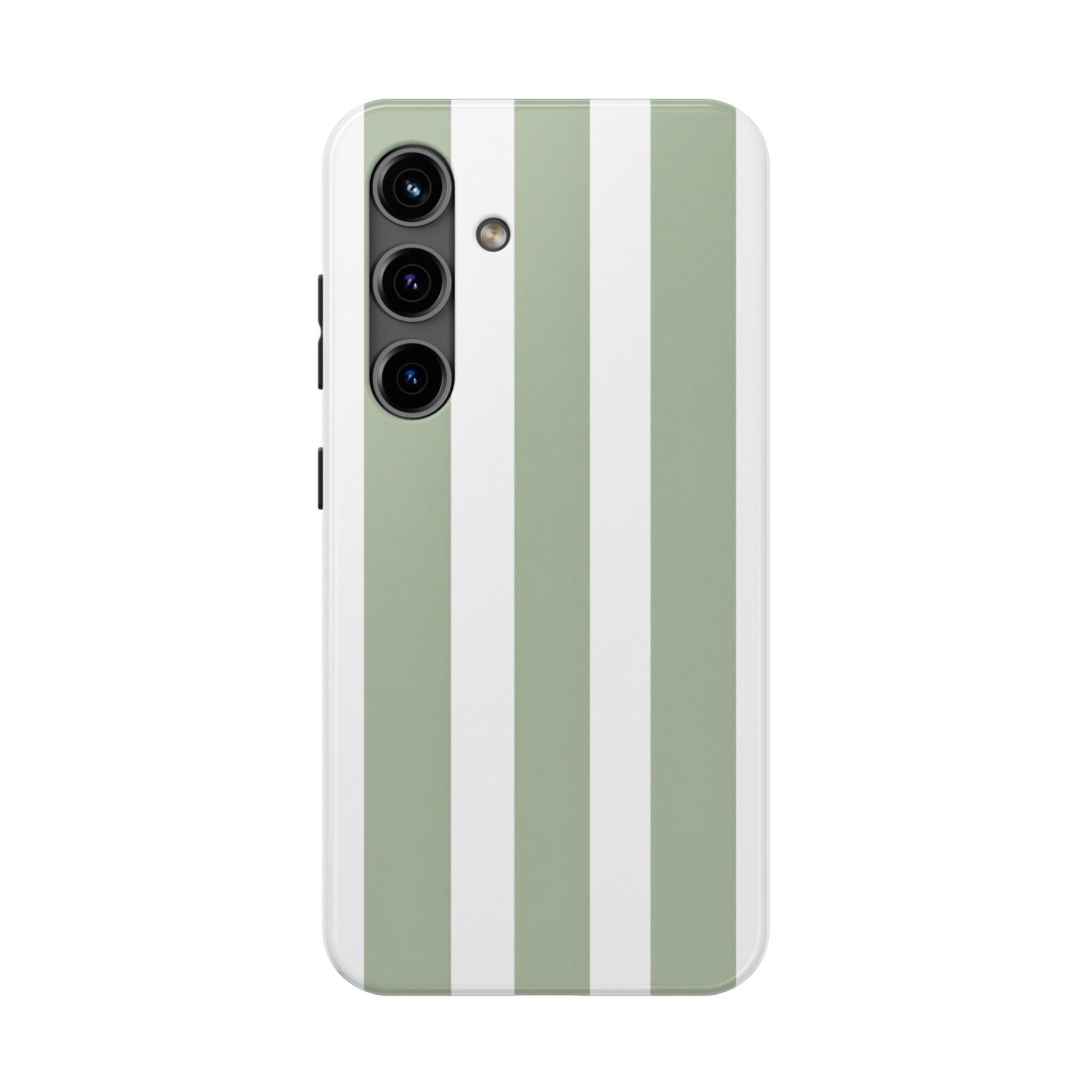 Sage & White Striped Tough Phone Case — Durable Protective Phone Cover