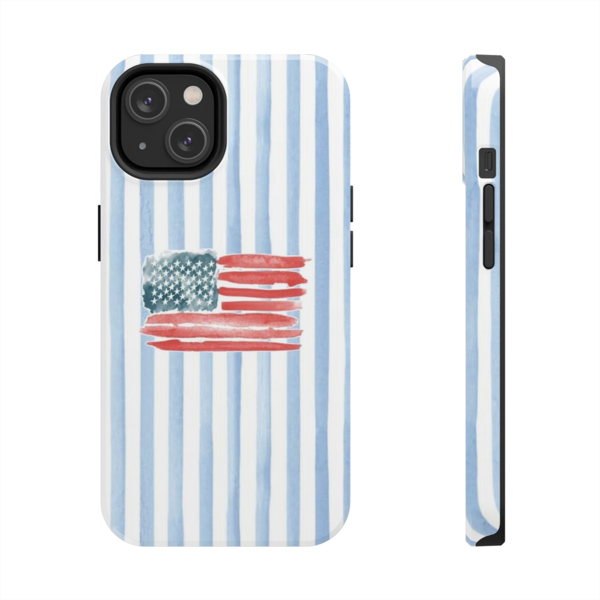 American Flag Watercolor Tough Phone Case — Blue Striped Patriotic Phone Case