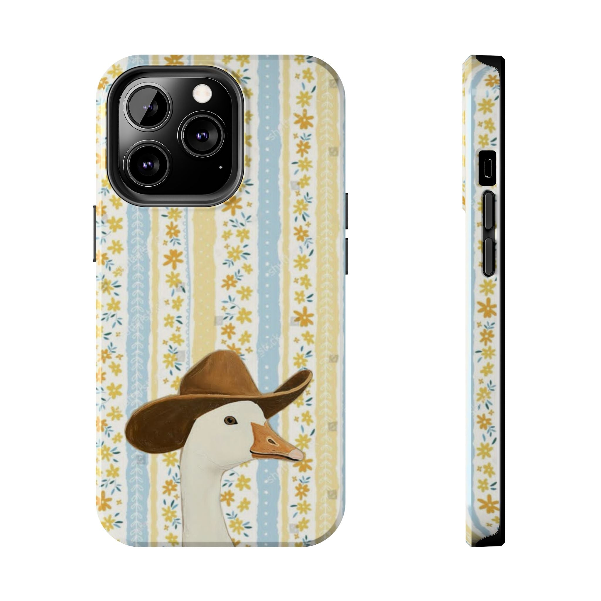 Cowboy Goose Tough Phone Case — Cute Farm Animal iPhone Case with Floral Stripes