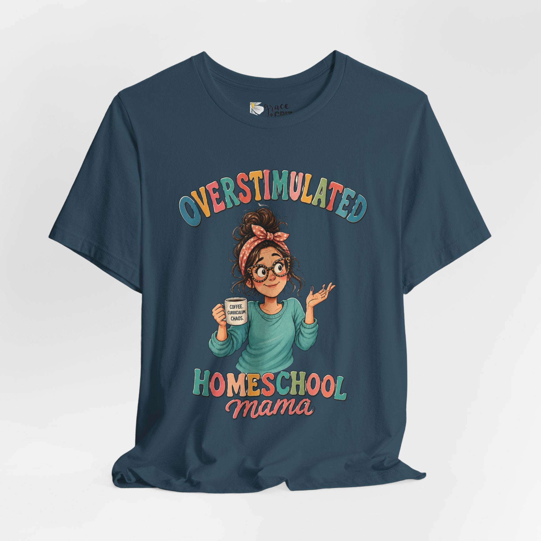Homeschool Mama T-Shirt – “Overstimulated” Cute Mom Graphic Tee