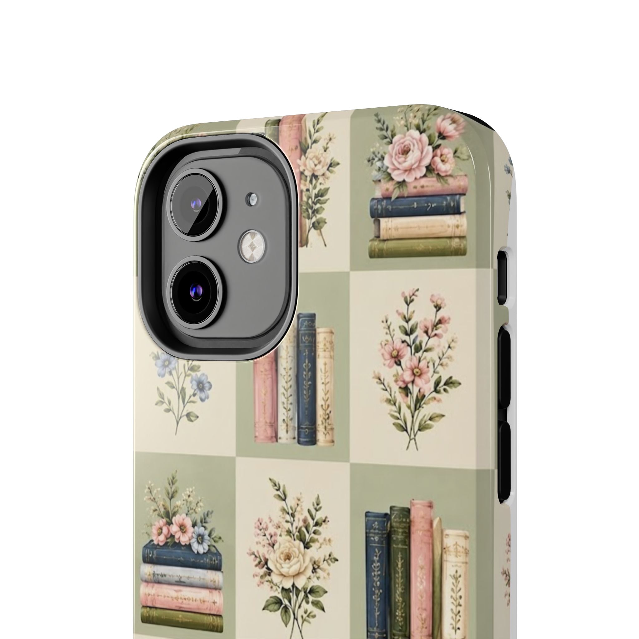 Floral Bookshelf Tough Phone Case — Vintage Floral & Stacked Books Pattern