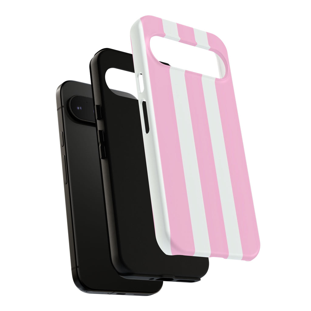 Pink & White Striped Tough Phone Case — Durable Protective Phone Cover