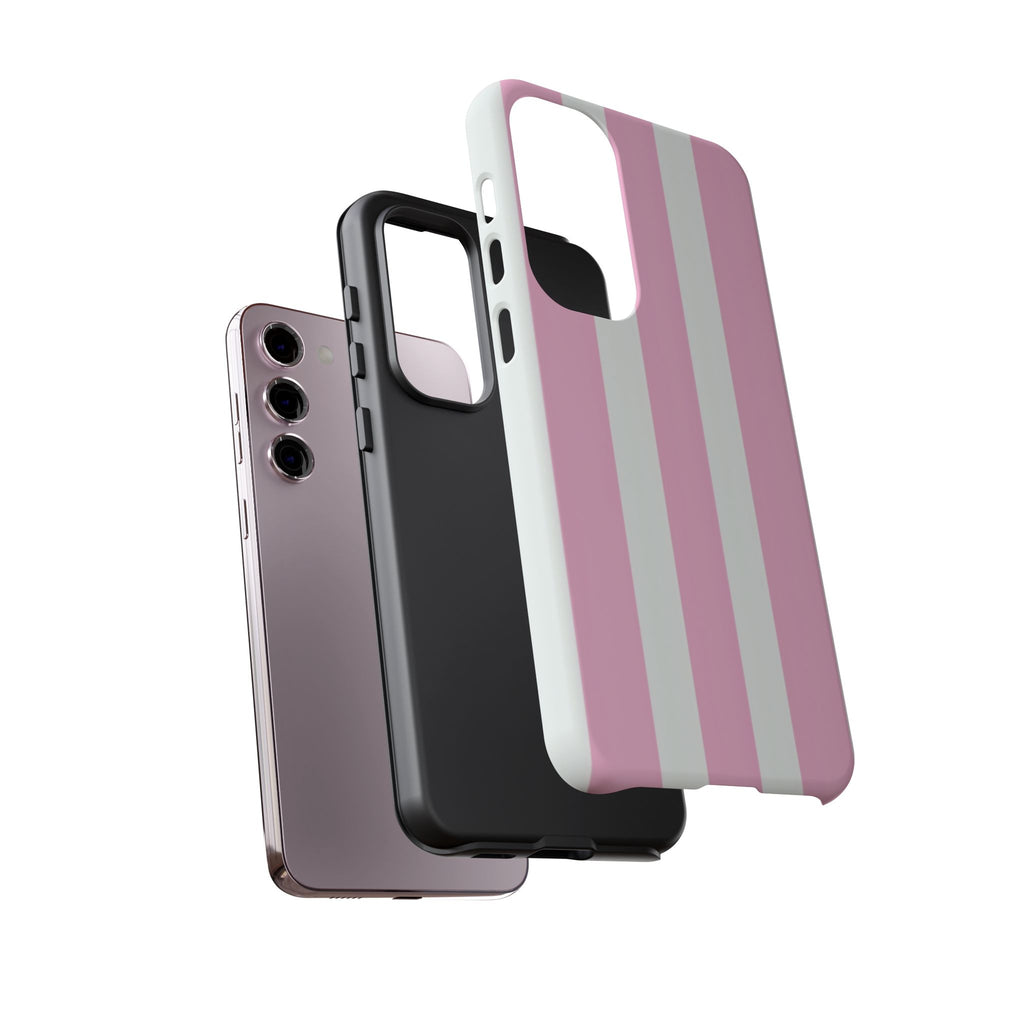 Pink & White Striped Tough Phone Case — Durable Protective Phone Cover