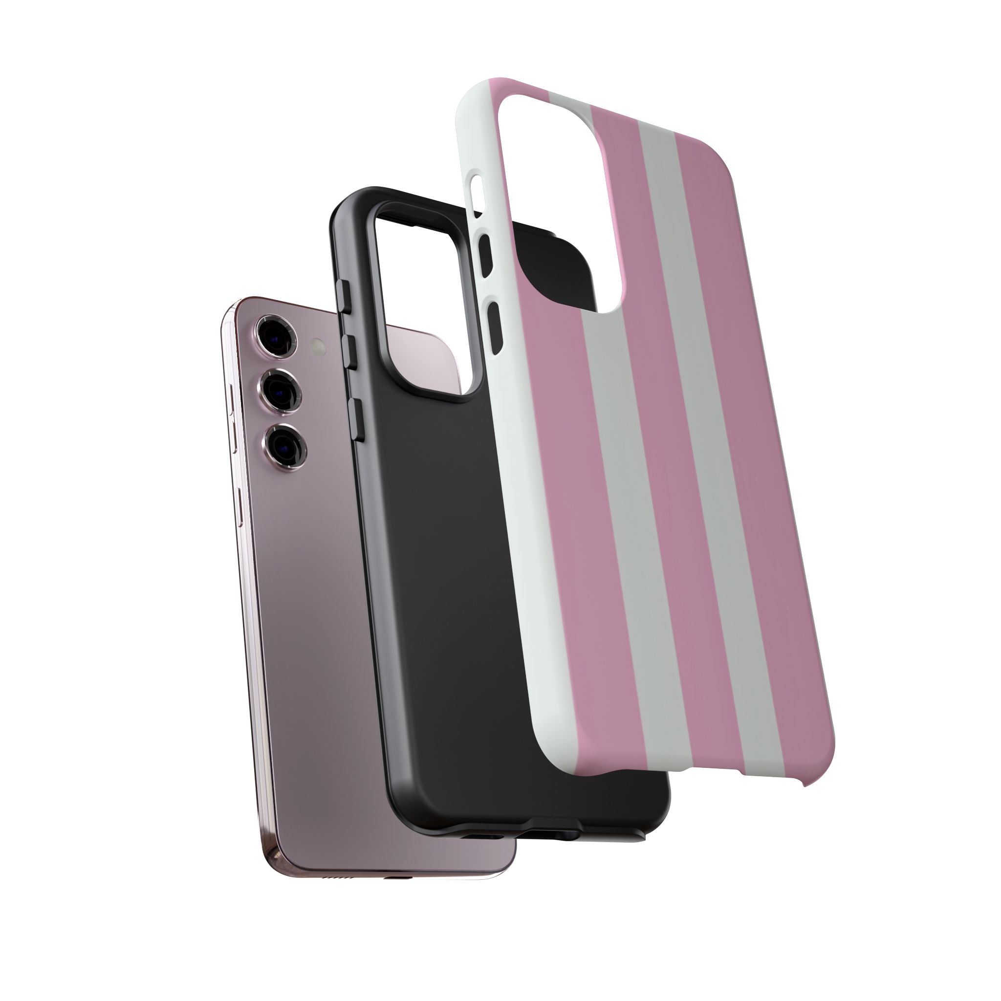 Pink & White Striped Tough Phone Case — Durable Protective Phone Cover