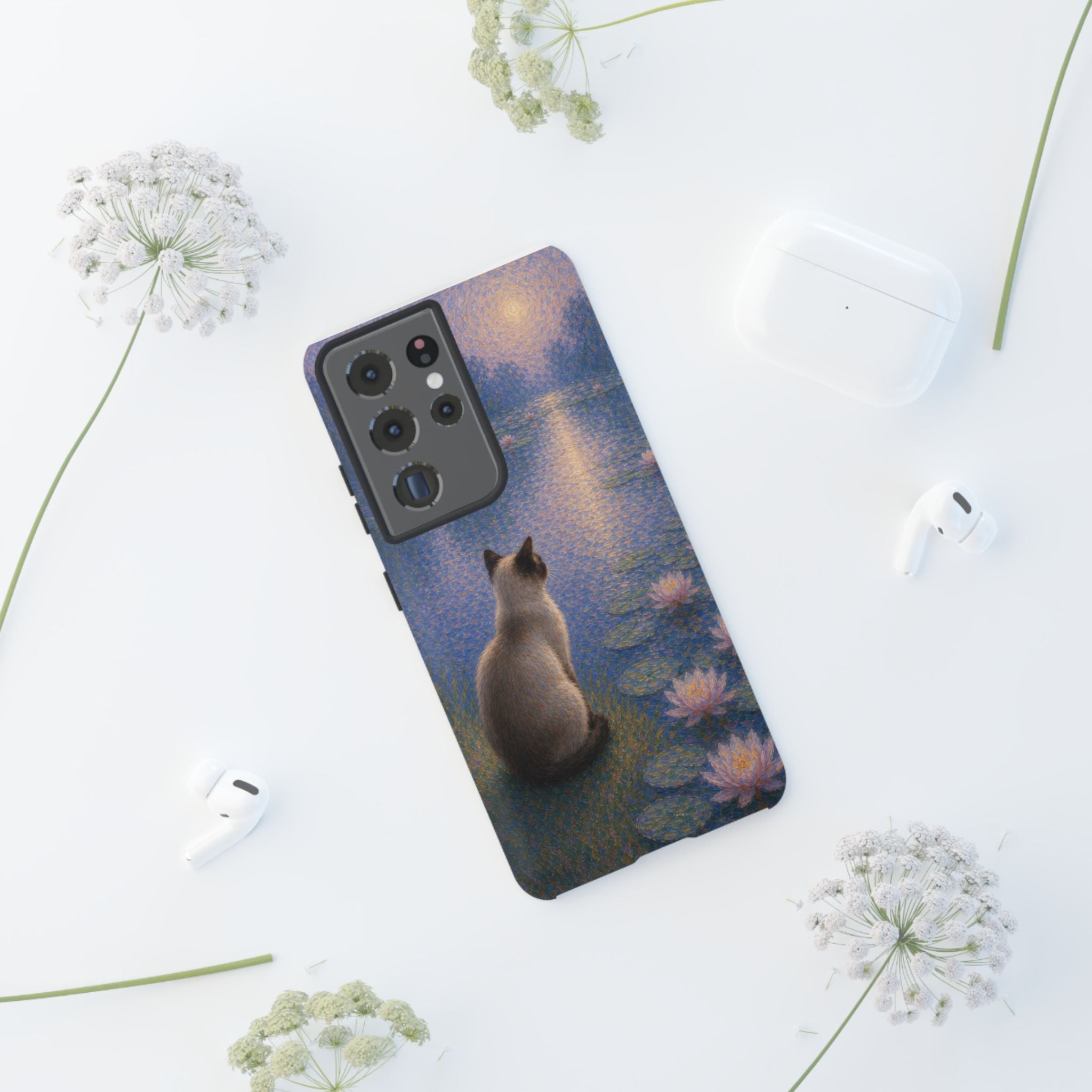 Cat Moonlight Phone Case — Serene Siamese by Lily Pond