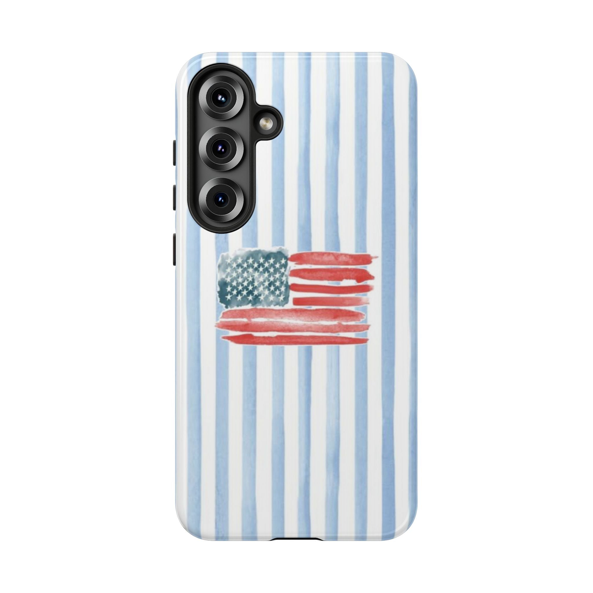American Flag Watercolor Phone Case - Blue Stripe Tough Case