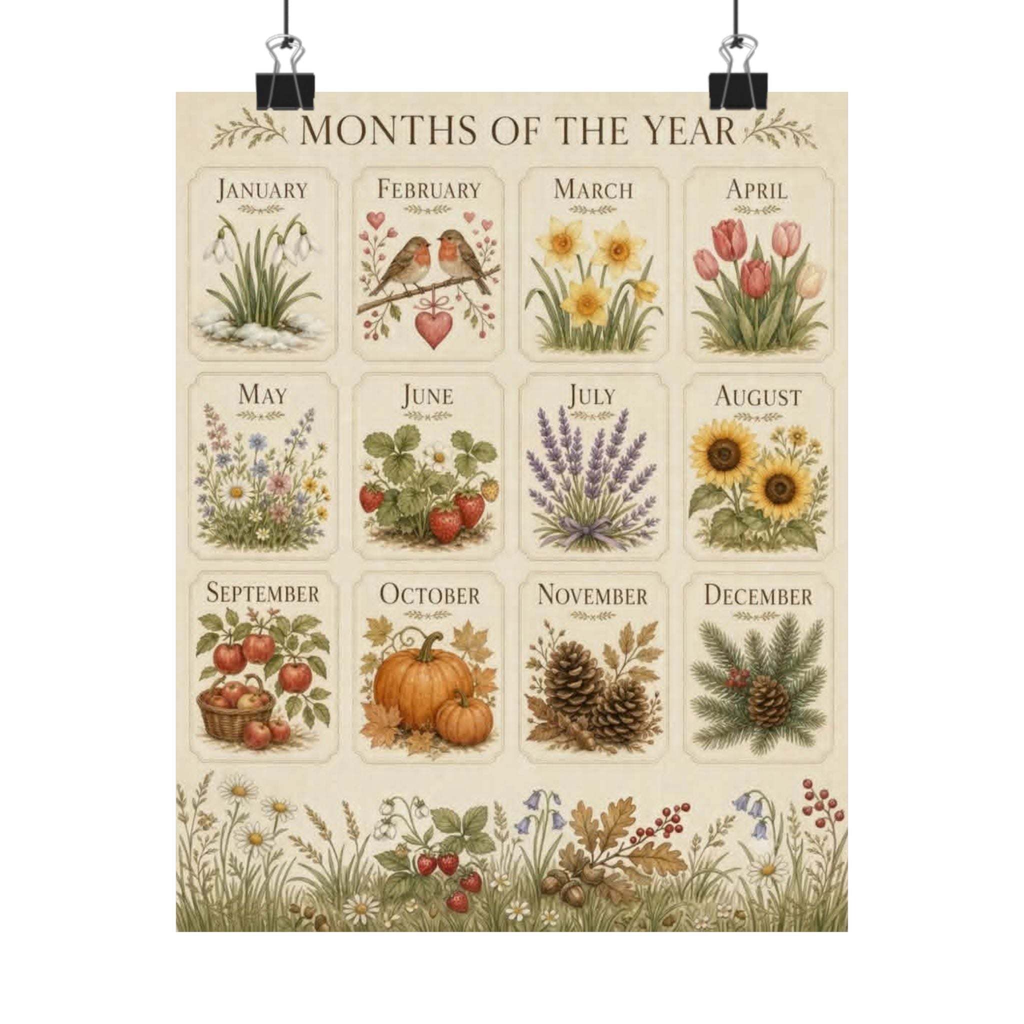 Months of the Year Botanical Poster
