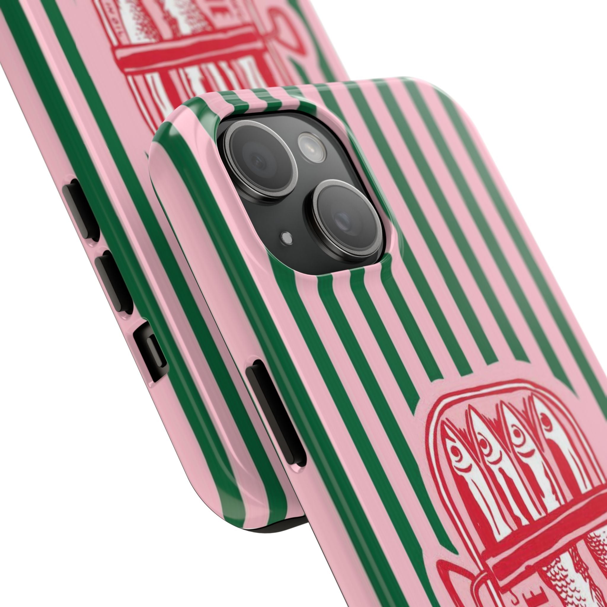 Sardine Stripes Tough Phone Case — Retro Pink & Green Protective Phone Cover