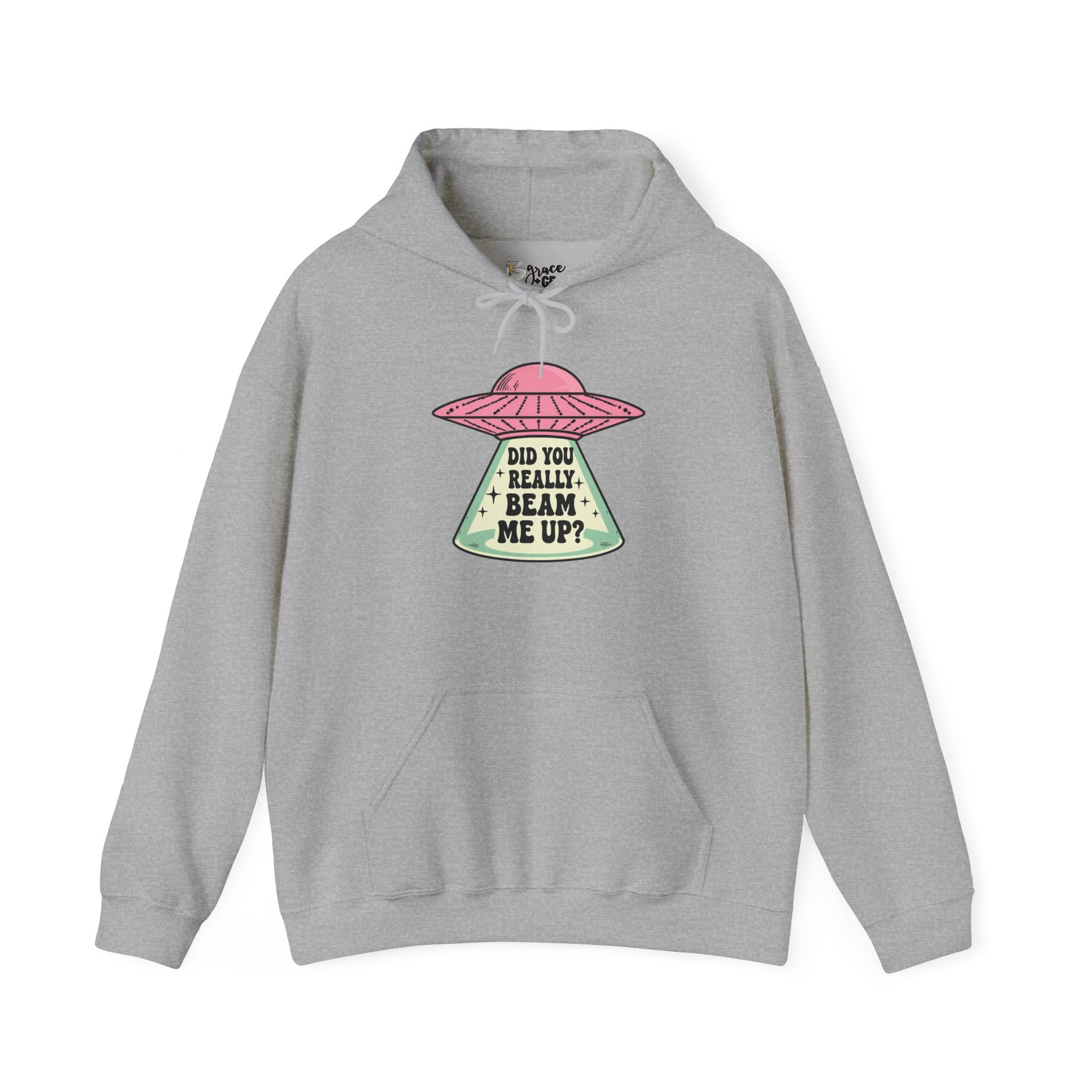 Alien UFO Hoodie — "Did You Really Beam Me Up?" Cute Retro Graphic Sweatshirt