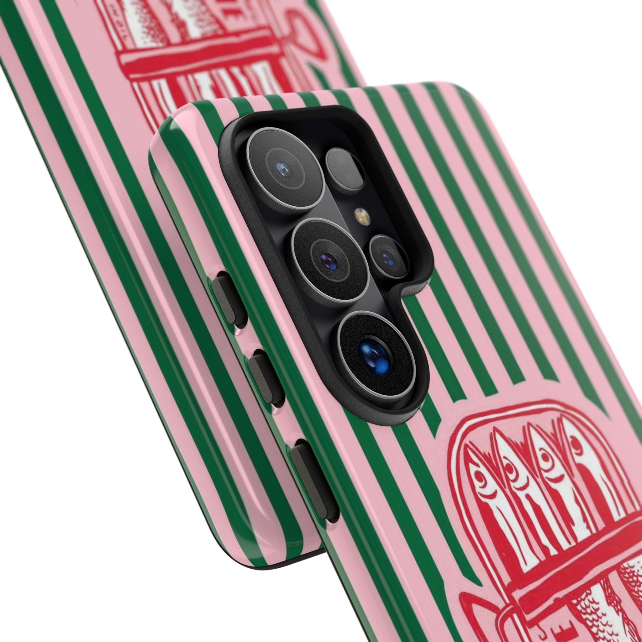 Sardine Stripe Phone Case — Retro Pink & Green Nautical Protection