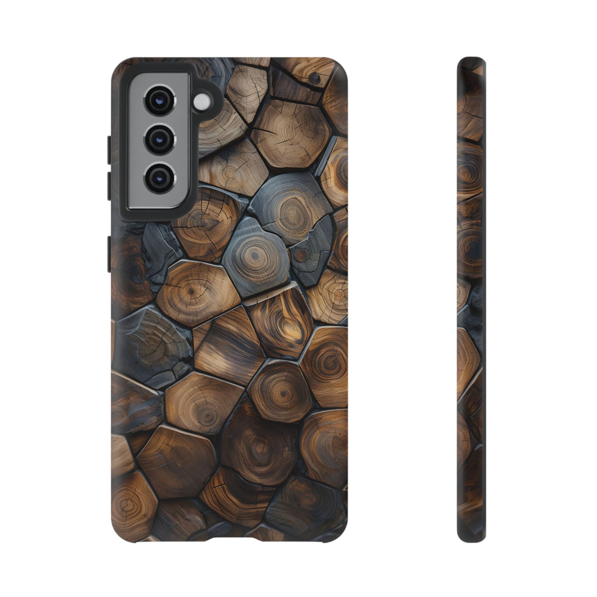 Wood Grain Hex Phone Case — Rustic Geometric iPhone Protection